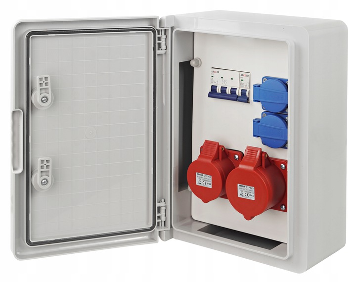 Rozdzielnica RSZ IP65, 1x 32A 5P, 1x 16A 5P, 2x 230V zabezpieczona 1x 16A 3P, 1P "C"