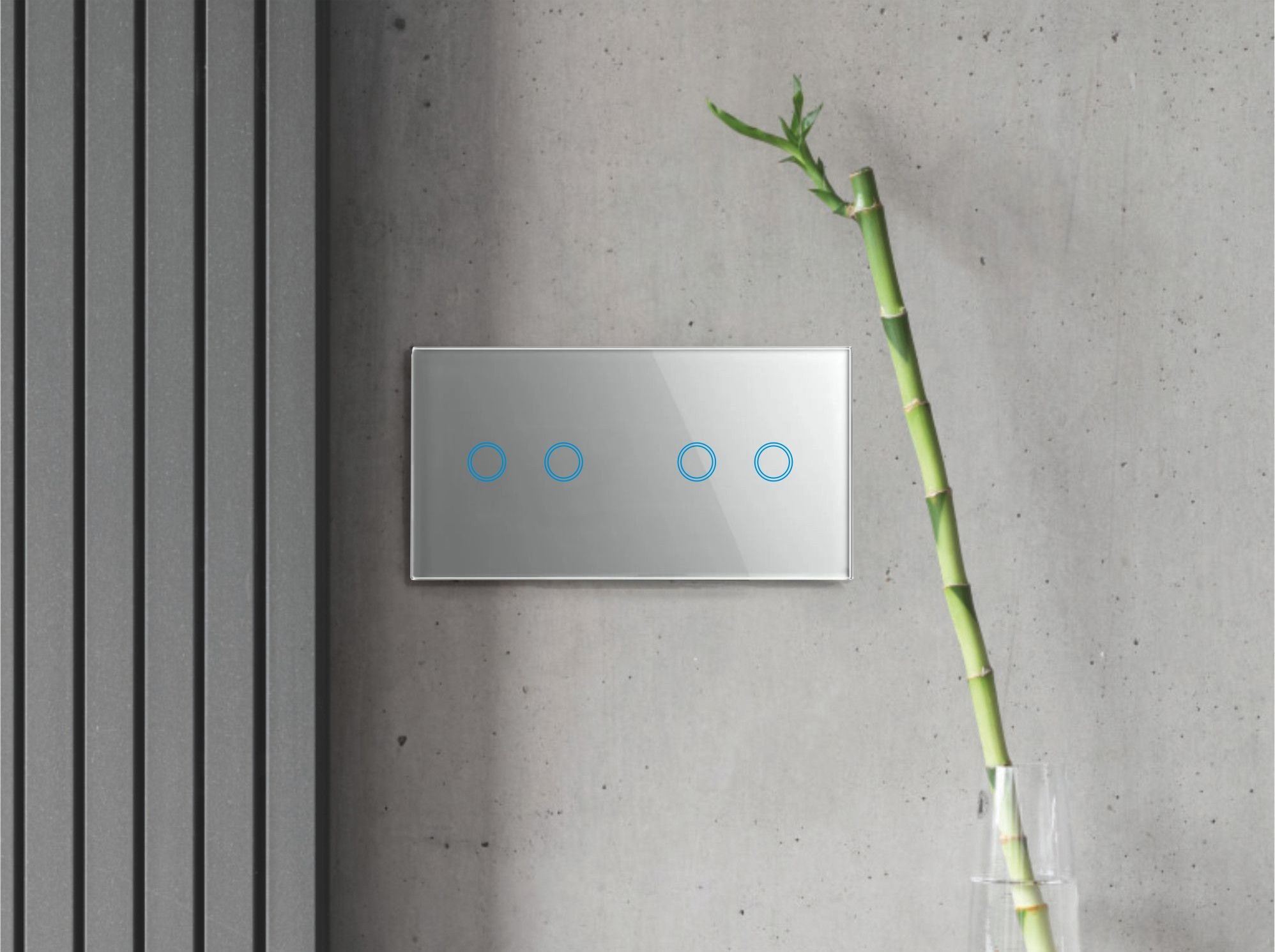 Panel Szklany Dotykowy Włącznik Światła Poczwórny Szary 2+2 2 Moduły LED
