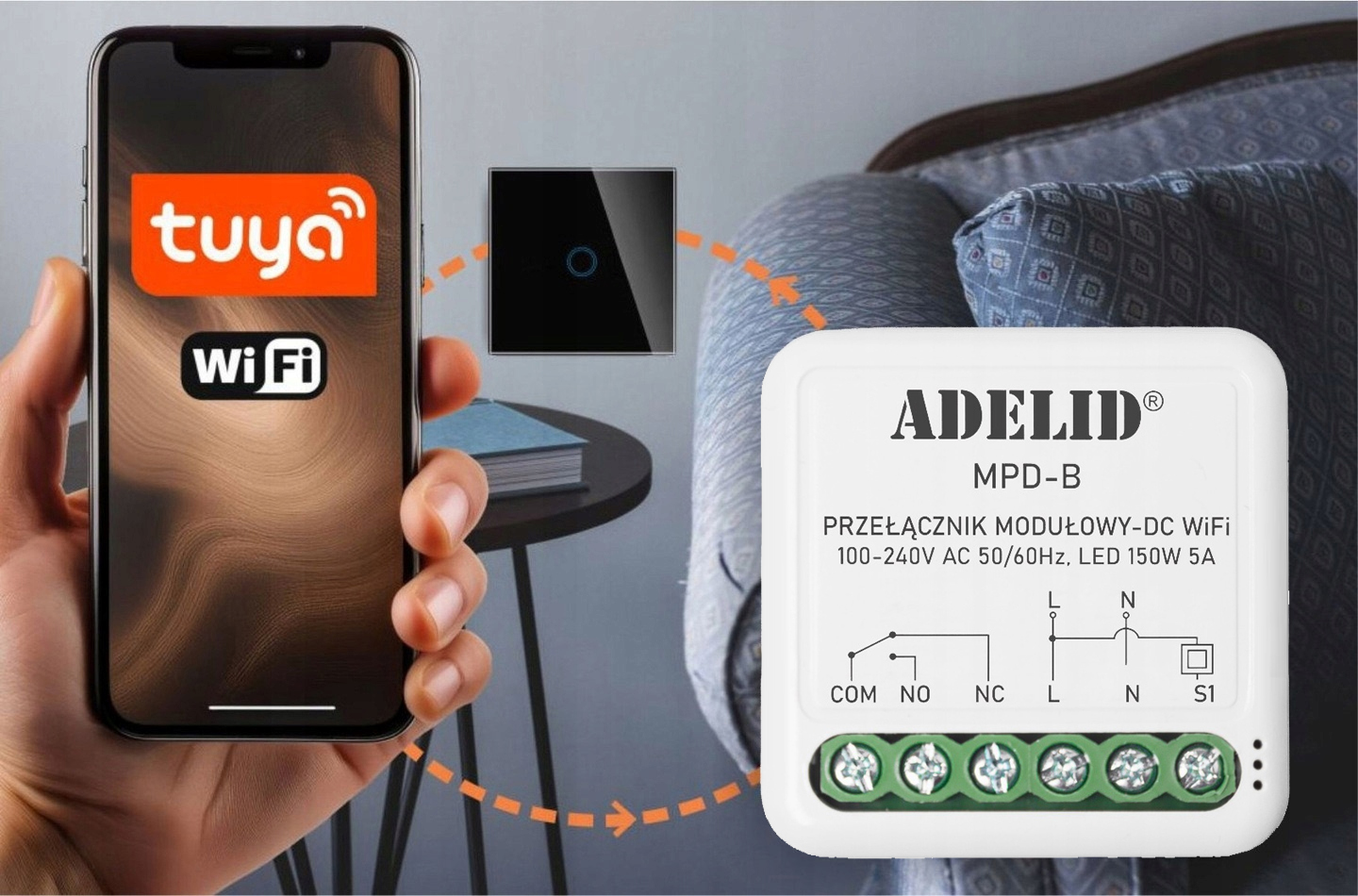 Inteligentny przekaźnik dopuszkowy beznapięciowy NC NO WiFi piece klimatyzacje