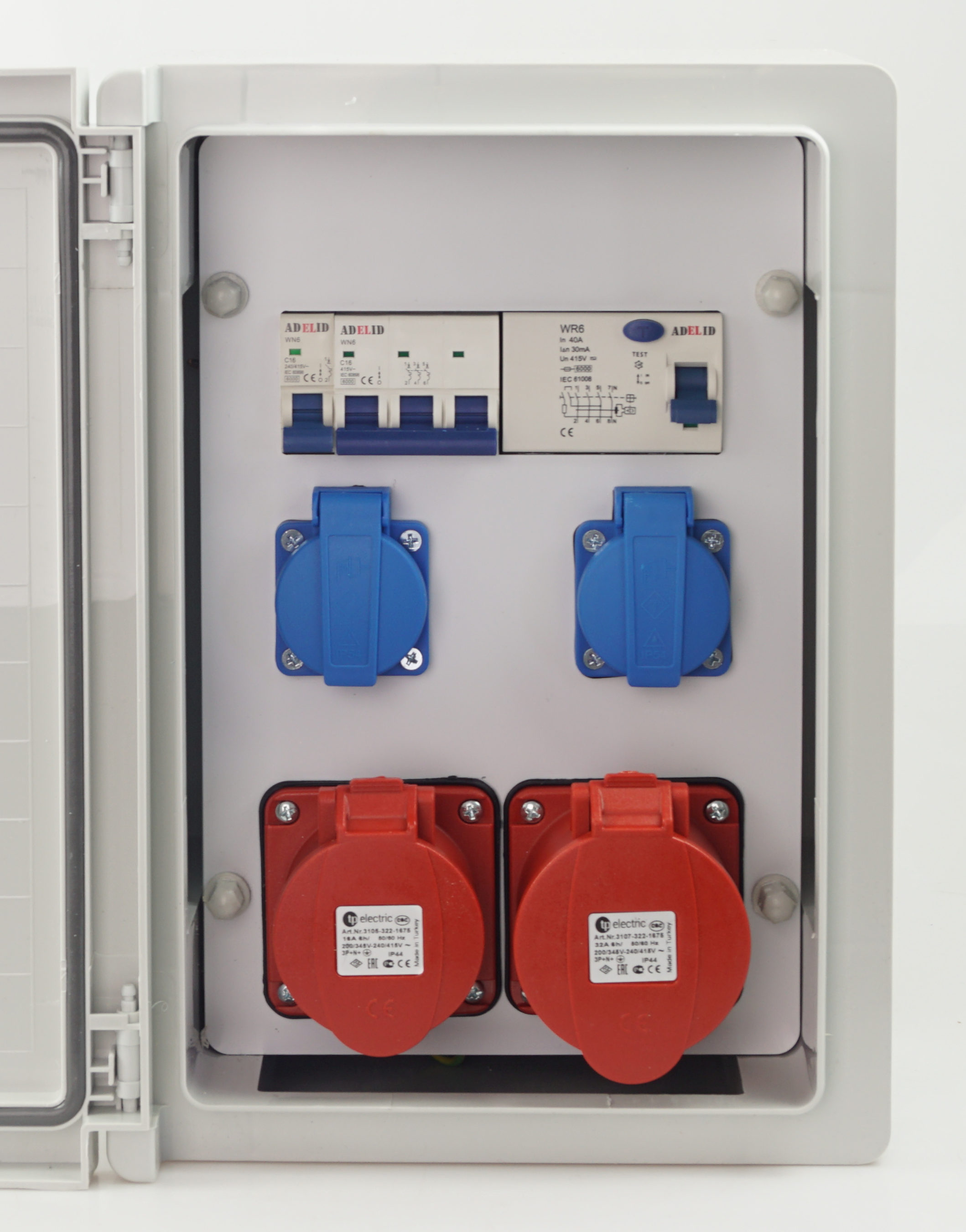RSZ Rozdzielnia elektryczna ABS, 1x32A*5, 1x16A*5, 2x230v z różnicówką 40A, zabezpieczona 16A "C"