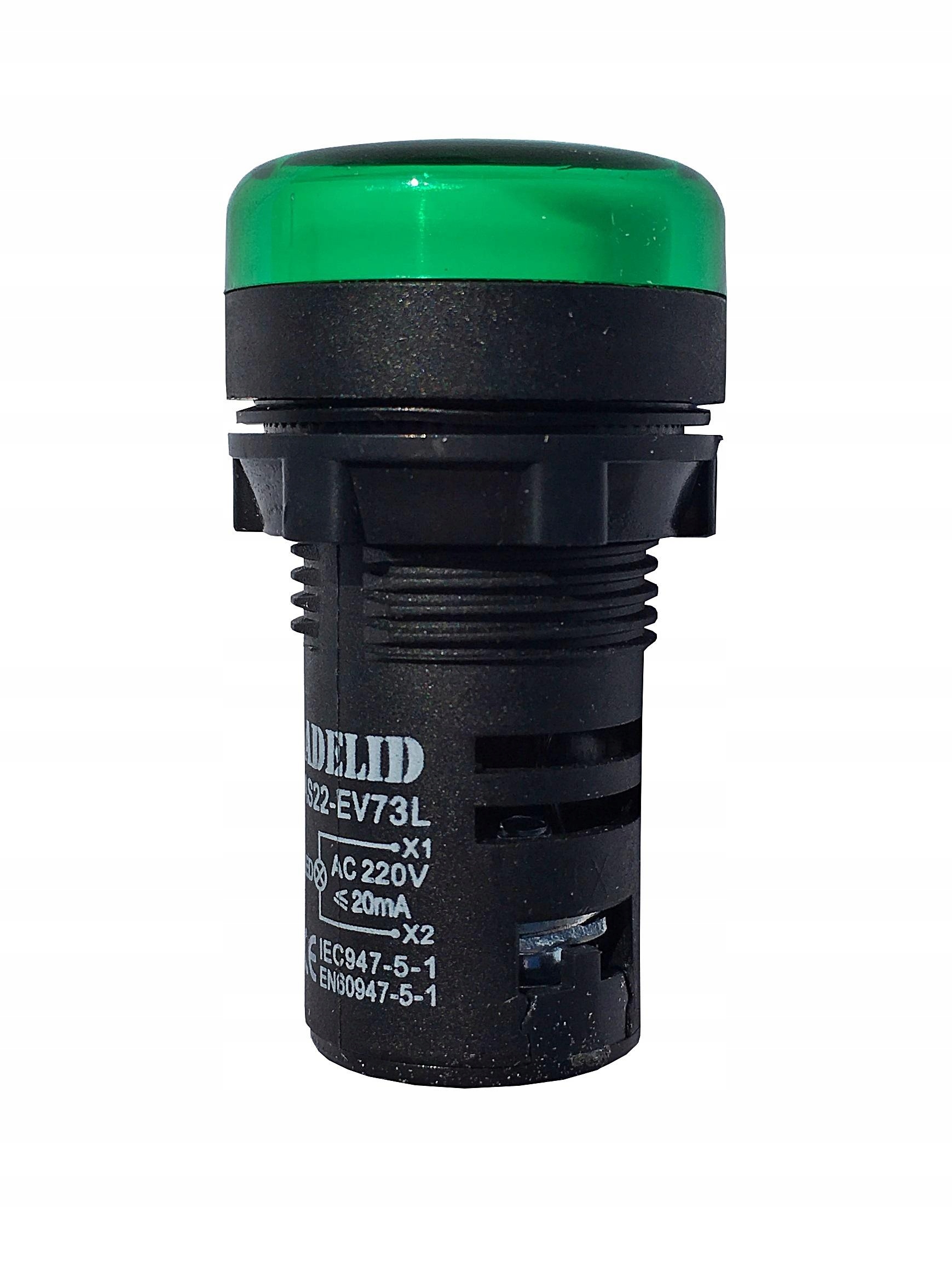 Lampka kontrolka sterownicza zielona LED 230V 22MM
