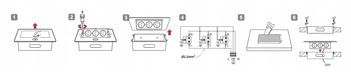 Gniazdo Chowane W Blat Nablatowe + 2 USB