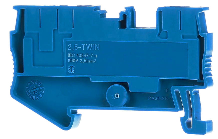 Złączka szynowa ZS 3 otworowa 2.5 TH35 TWIN DIN Niebieska