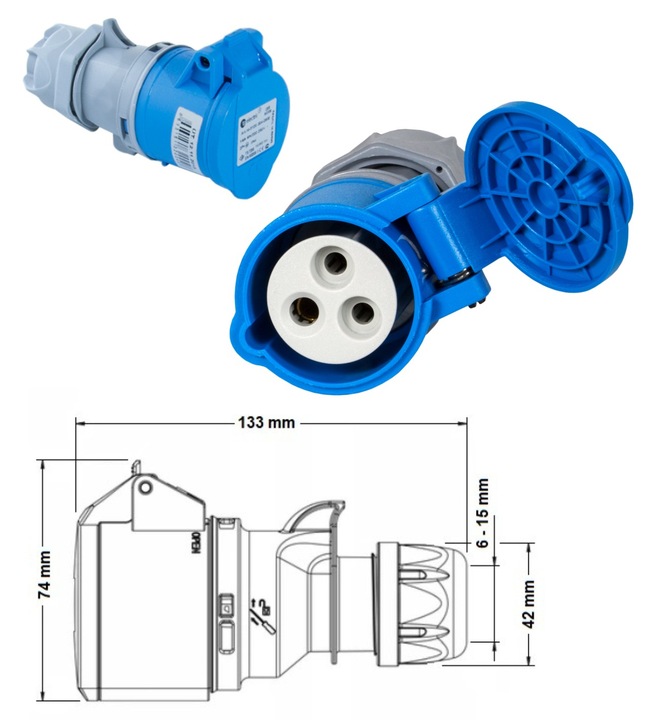 PRZEWÓD ADAPTER REDUKCJA CAMPING CEE 16A 230V 10m