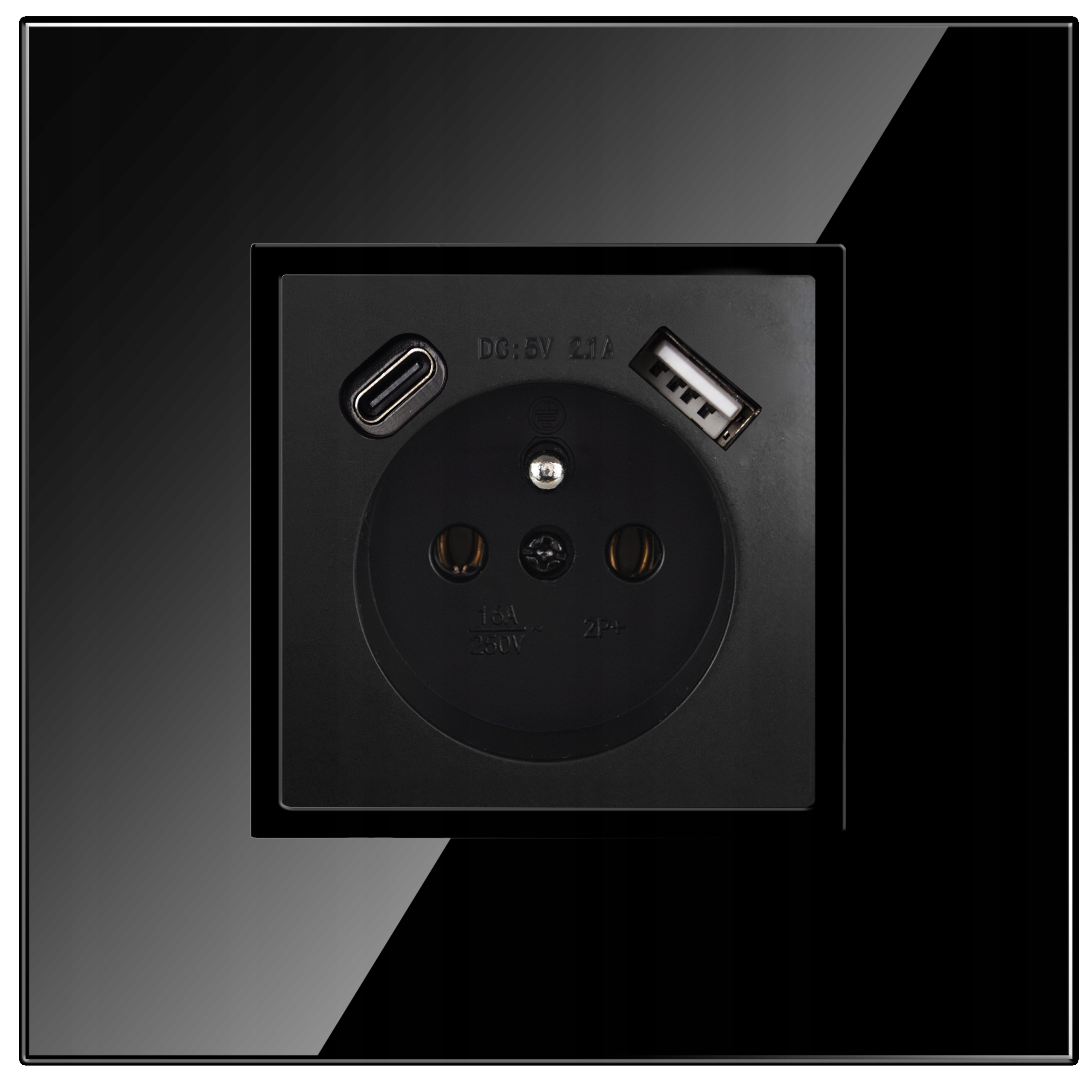 GNIAZDKO PODTYNKOWE CZARNE Z BOLCEM ŁADOWARKĄ USB C DO RAMKI