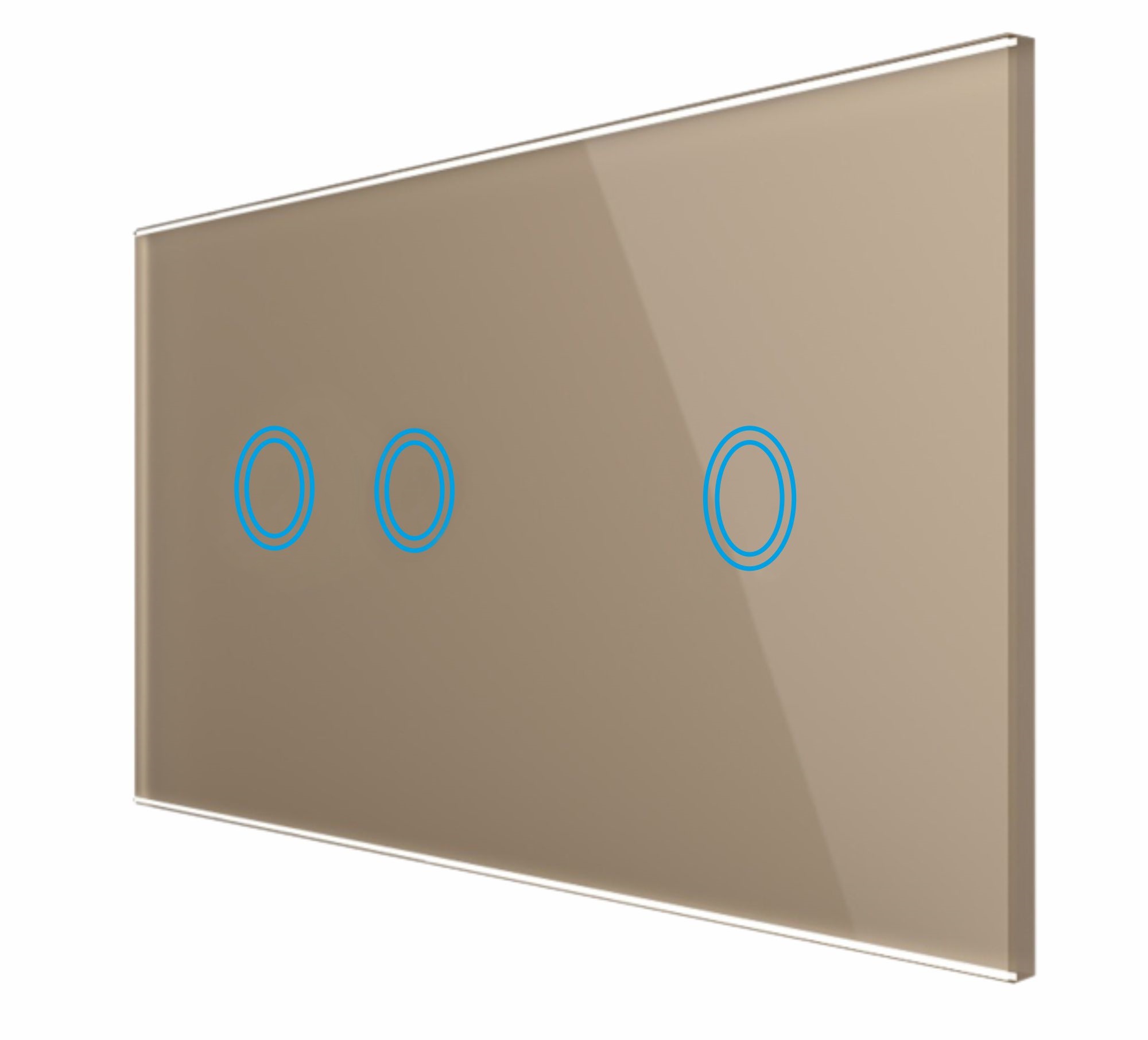 Panel Szklany Dotykowy Wlącznik Światła Potrójny Złoty 2+1 2 Moduły LED