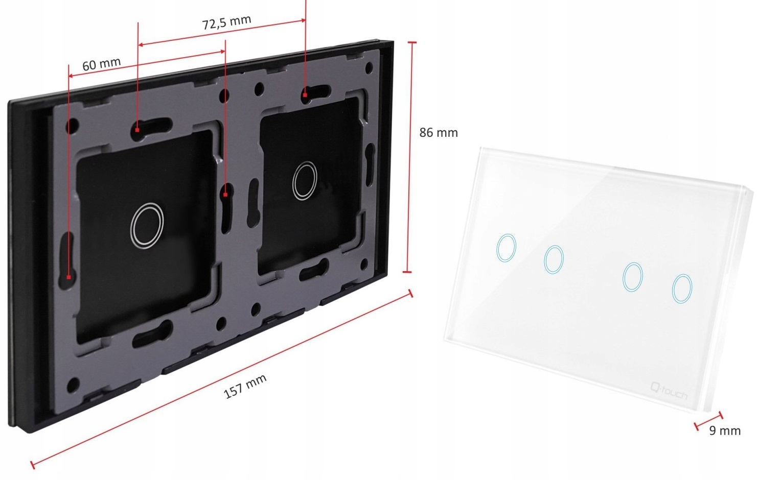 Włącznik Światła Dotykowy Szklany Duży Panel 2+2