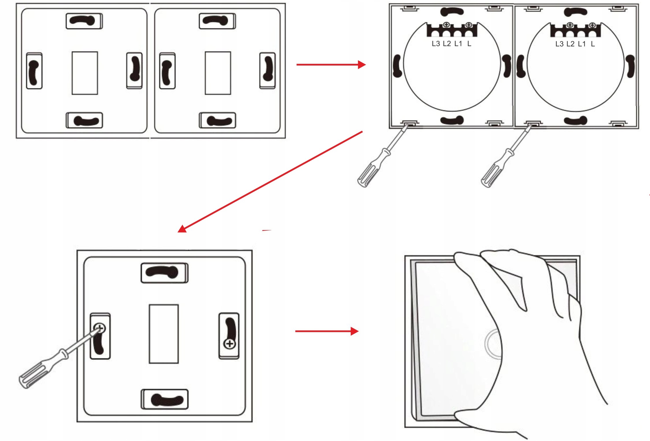 Włącznik Światła Dotykowy Szklany Duży Panel 2+2