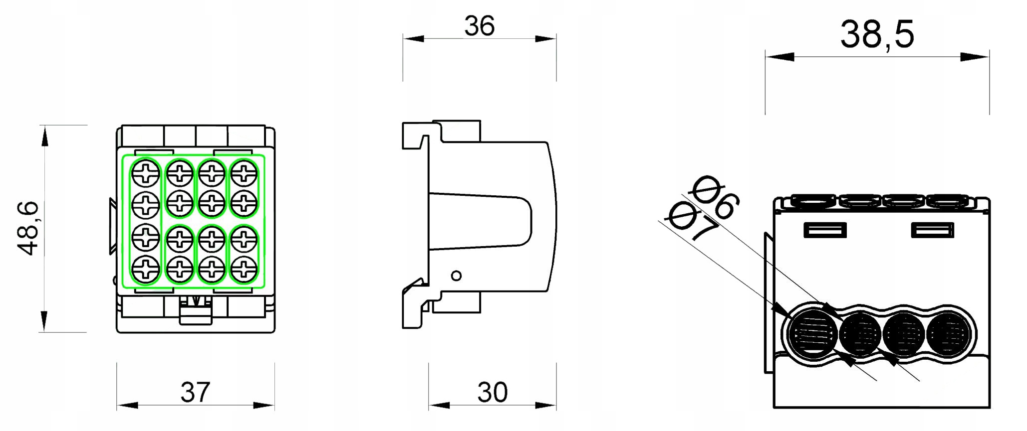 BLOK ROZDZIELCZY ZACISK ODGAŁĘŹNY 1x25 3x16 NIEBIESKI  1x100A