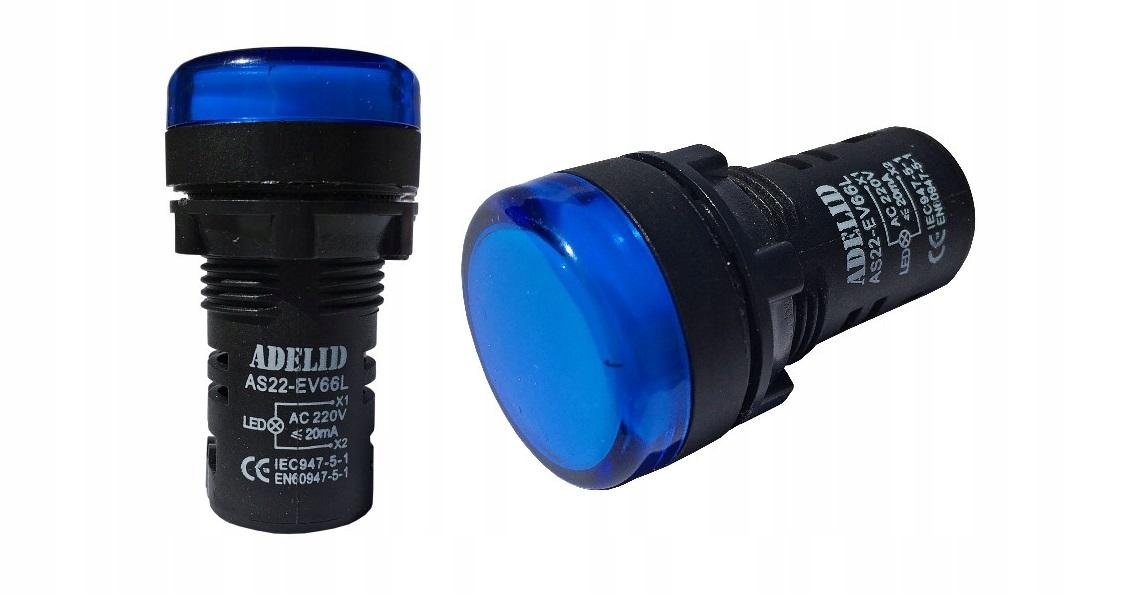 Lampka kontrolka sterownicza niebieska LED 230V 22MM