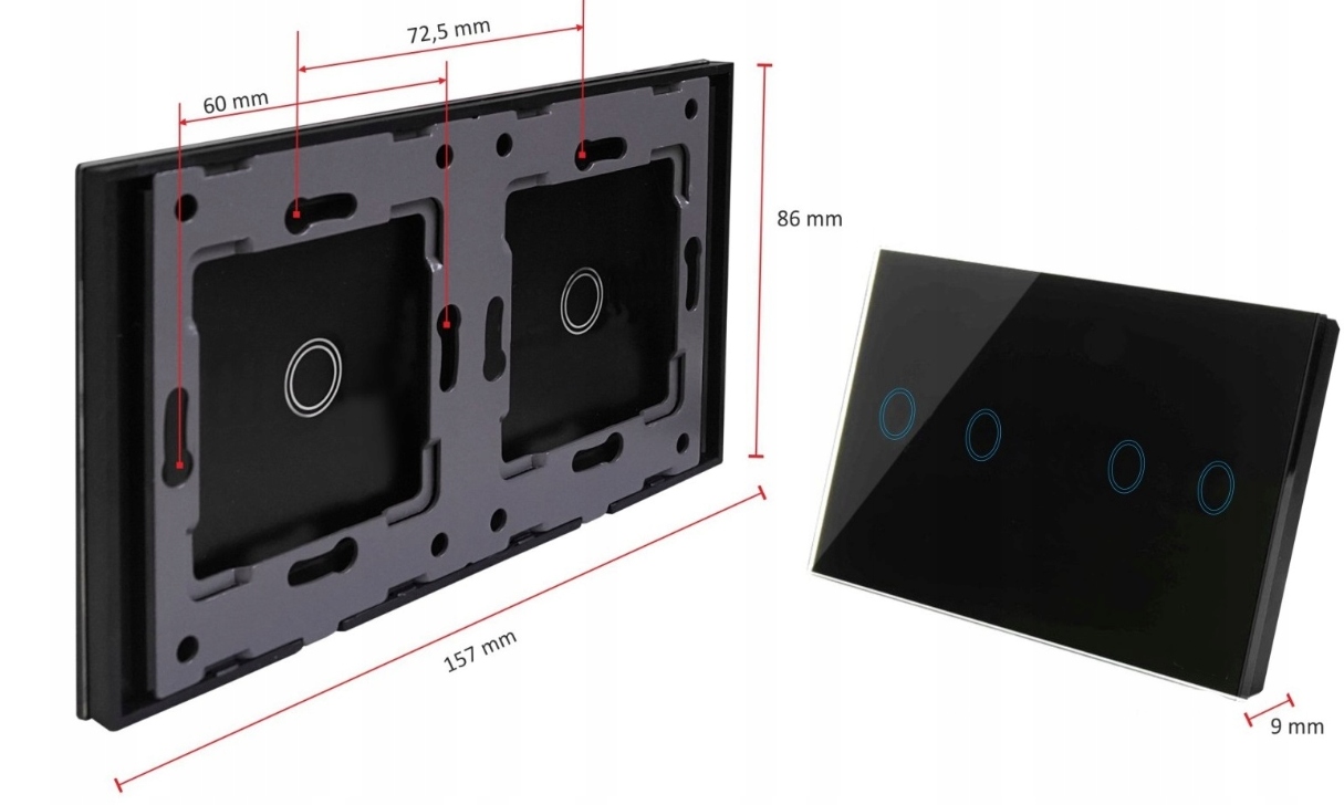 Włącznik Światła Dotykowy Szklany Duży Panel 2+2