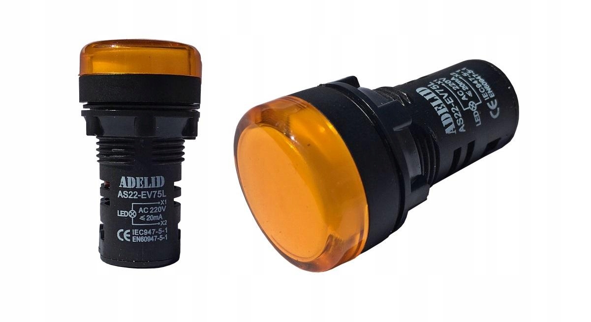 Lampka kontrolka sterownicza żółta LED 230V 22MM