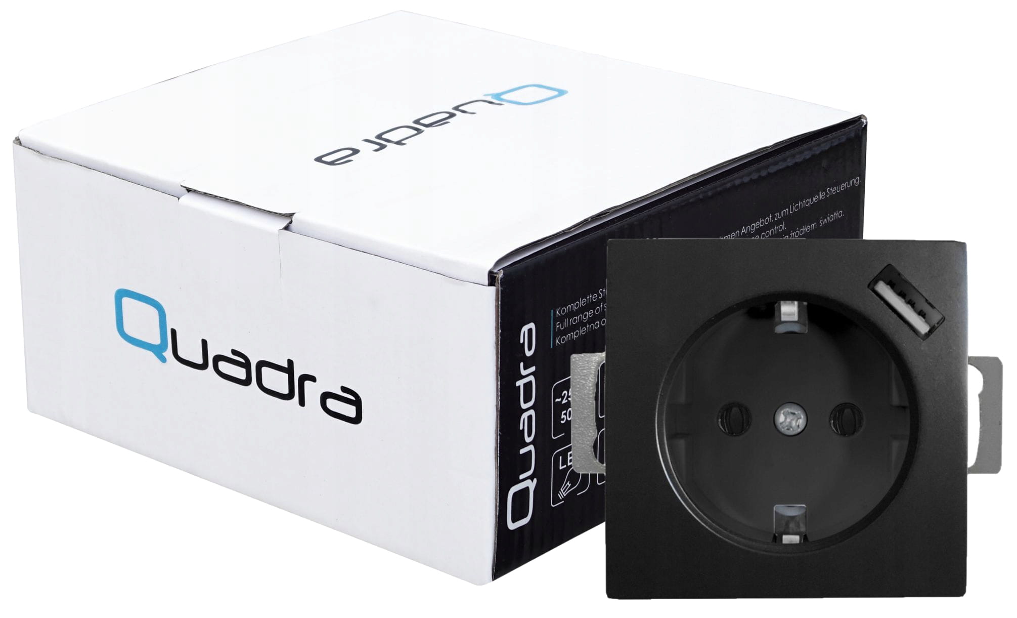 Quadra Gniazdko Schuko Podtynkowe USB Czarne Mat