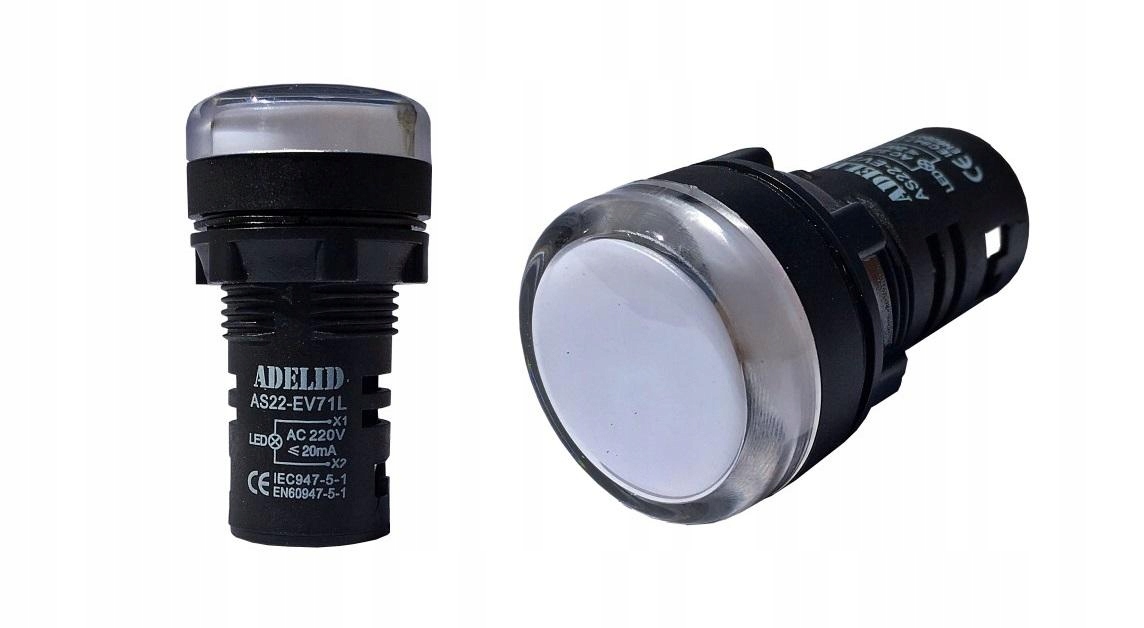 Lampka kontrolka sterownicza biała LED 230V 22 MM