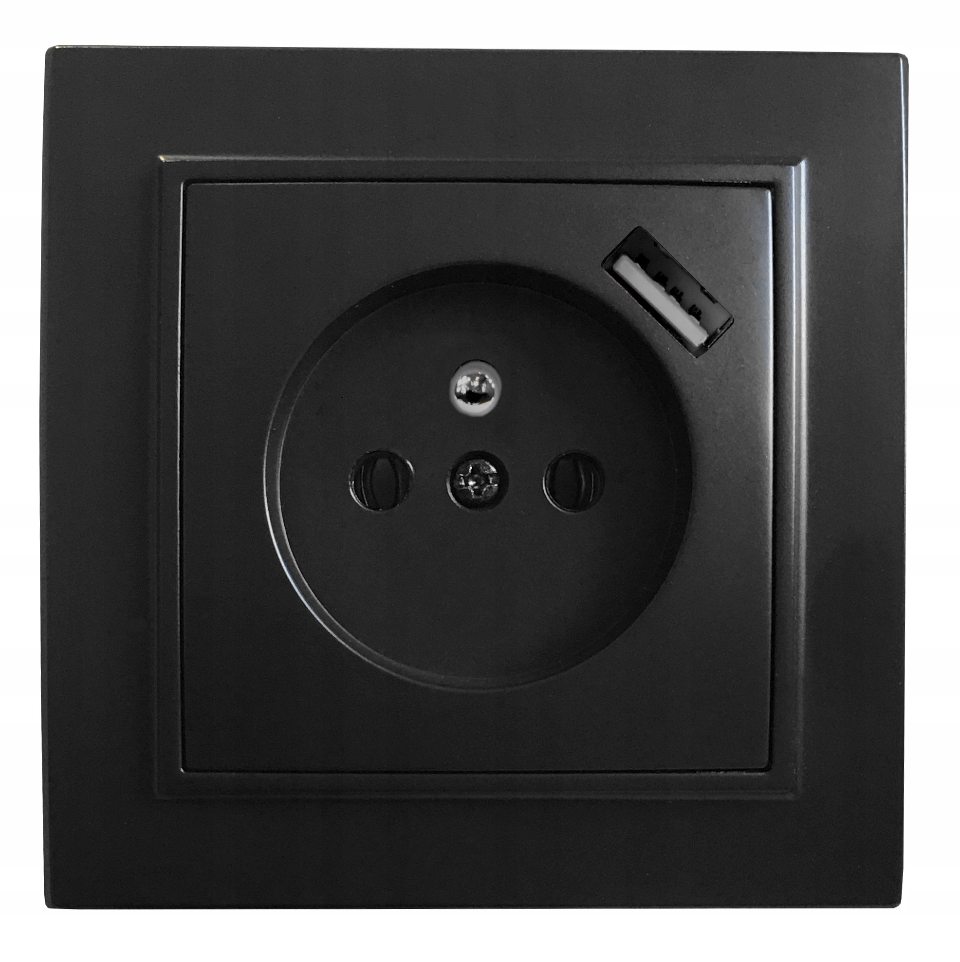 QUADRA Gniazdko Z Bolcem USB Czarne Do Ramek 230V