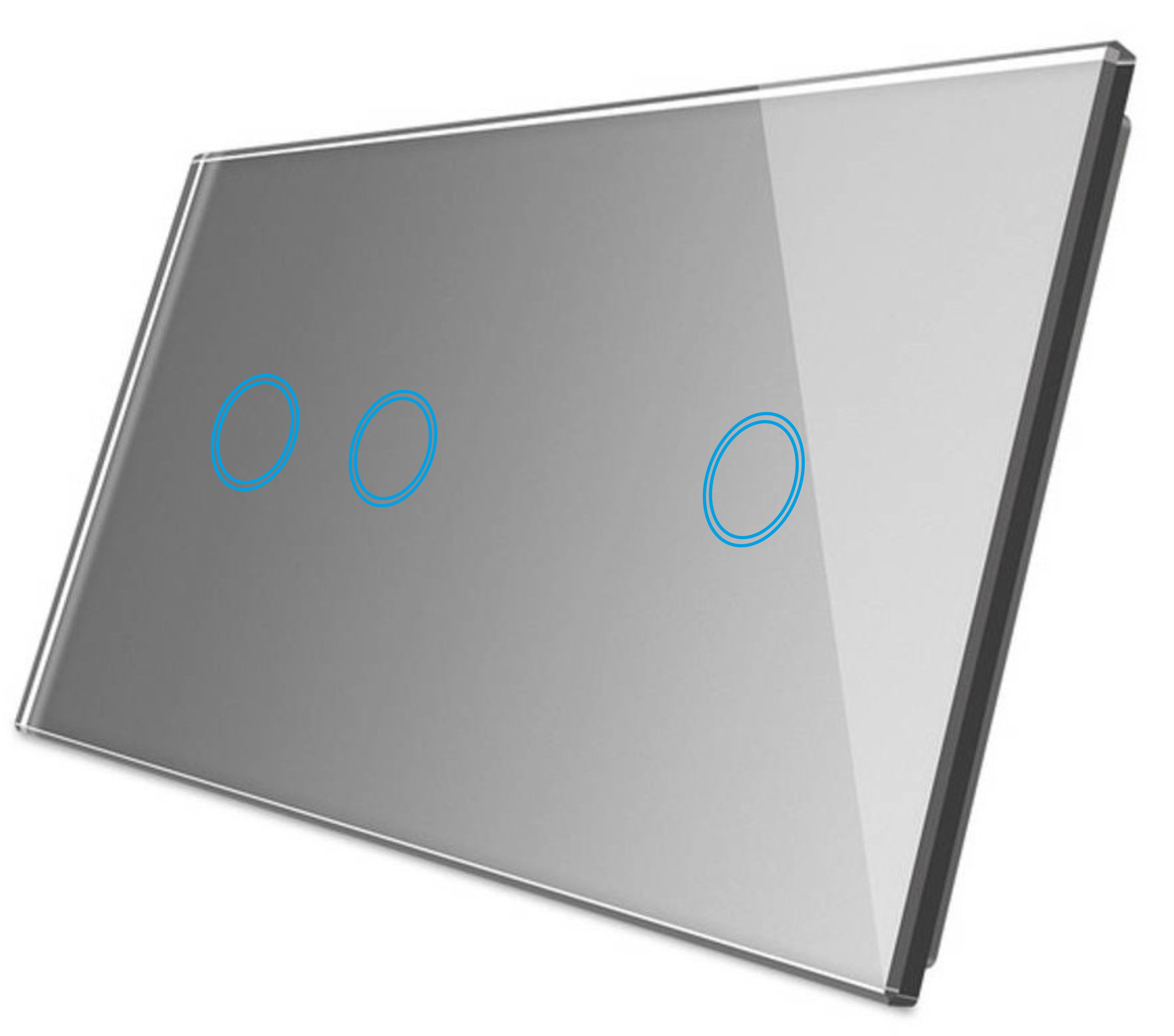 Panel Szklany Dotykowy Włącznik Światła Potrójny Szary 2+1 2 Moduły LED