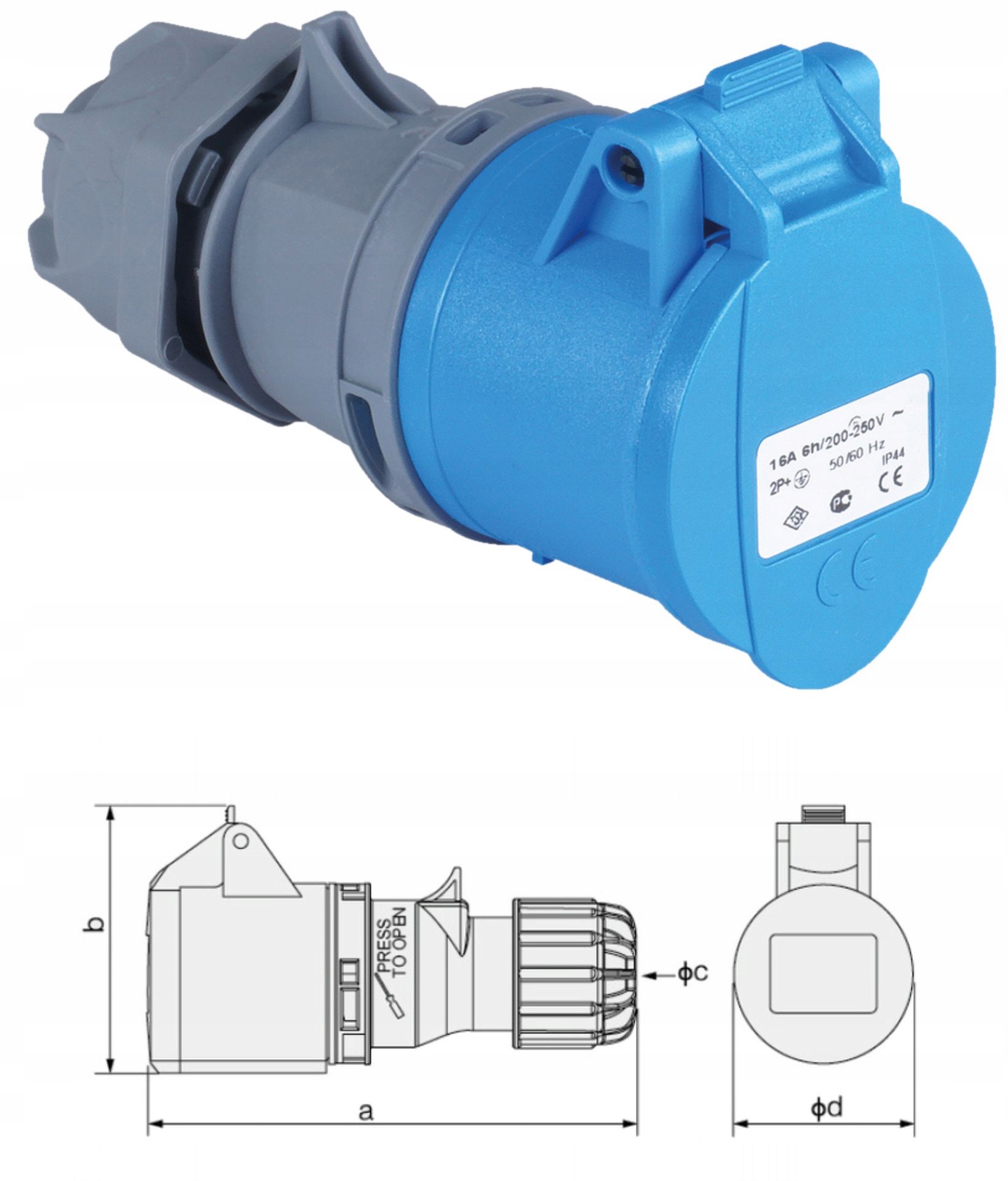 Gniazdo Kątowe Adapter Camping 3P 16A 230V