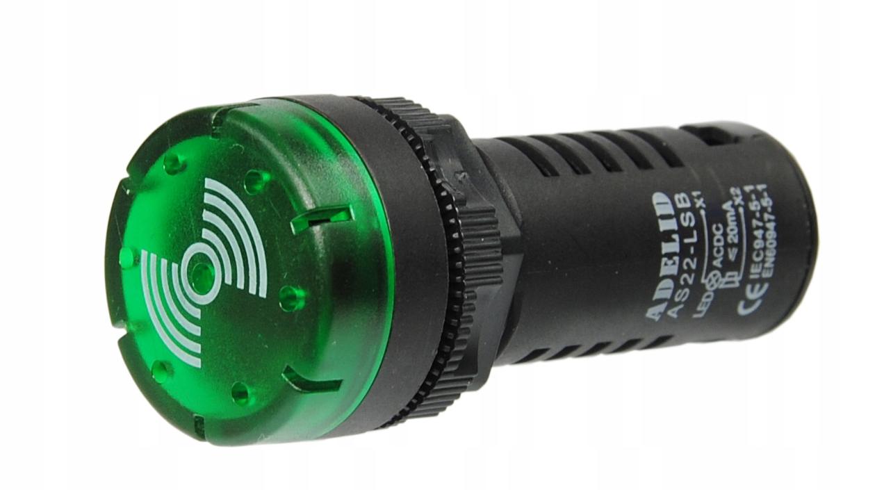 Lampka kontrolka sterownicza zielona LED BUZZER 230V