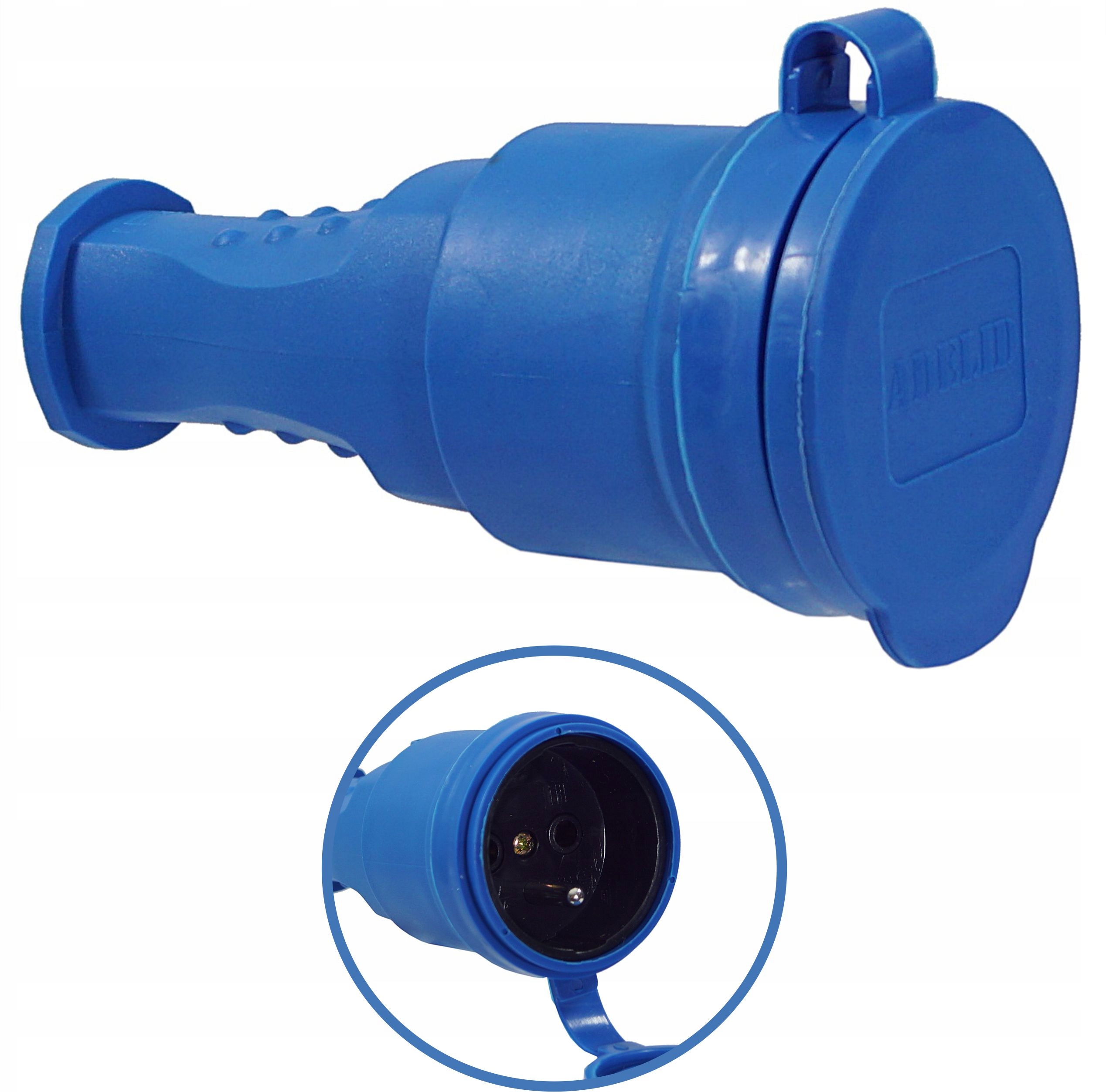 Gniazdo gumowe niebieskie 16A 230V IP44 hermetyczne na kabel