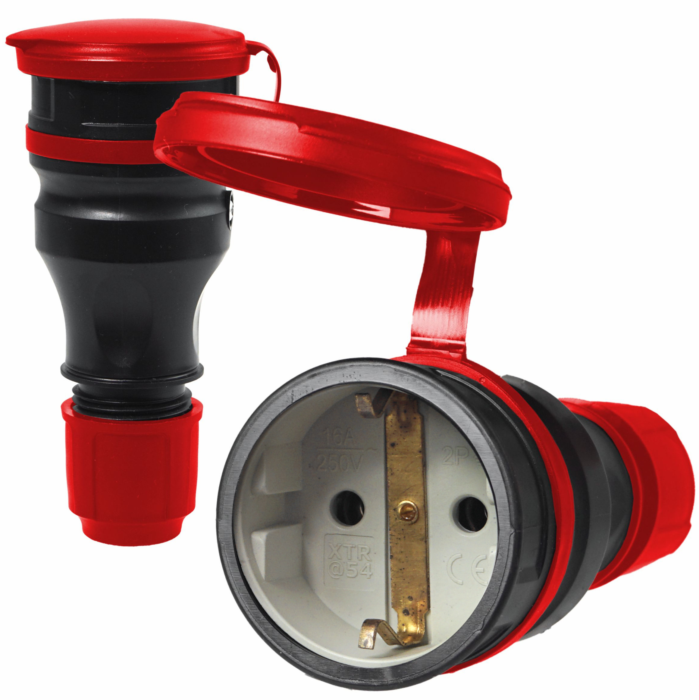 GNIAZDO PRZENOŚNE HERMETYCZNE GUMOWE IP54 16A 230V SCHUKO Z DŁAWIKIEM I KLAPKĄ