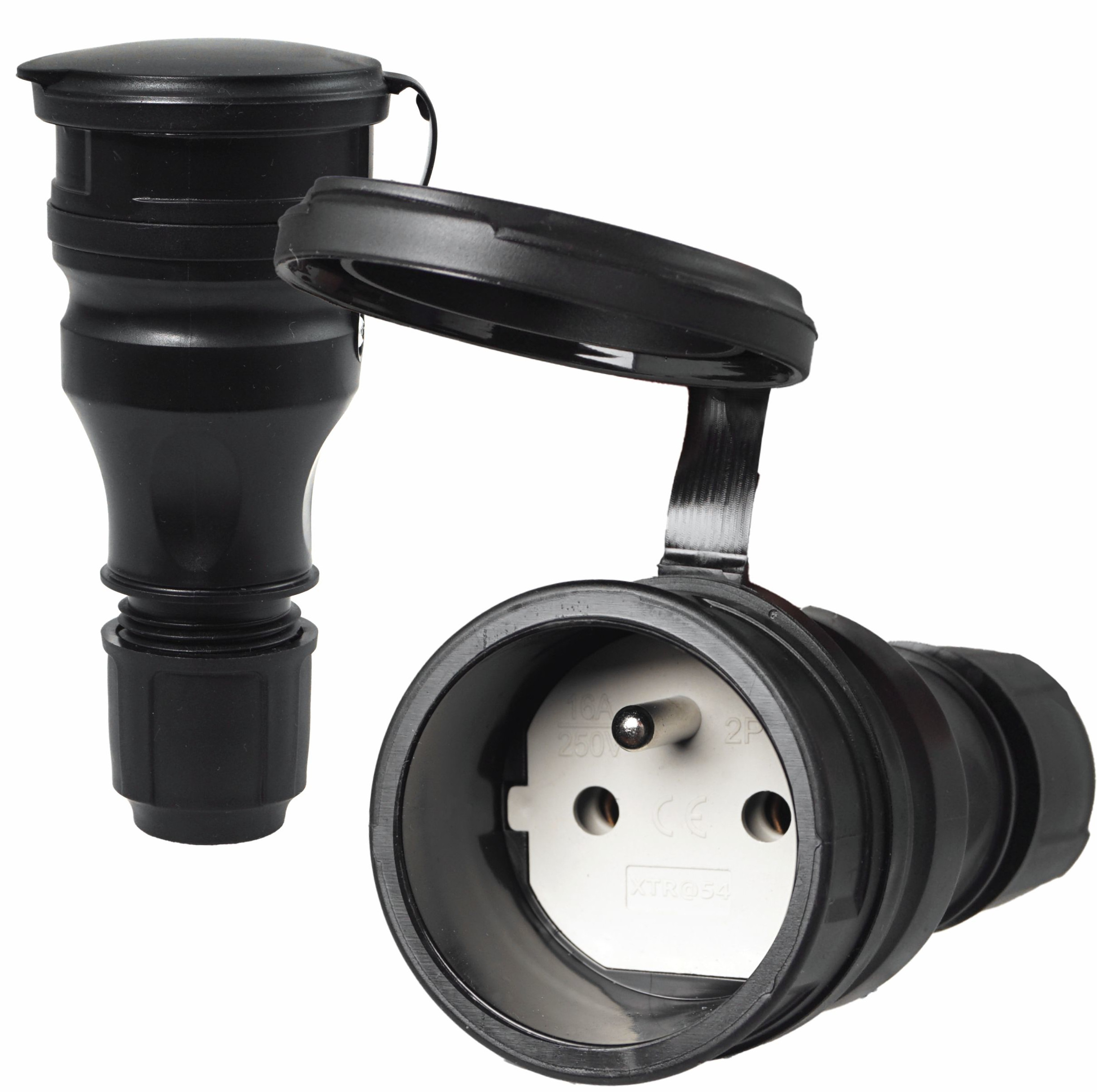 GNIAZDO PRZENOŚNE HERMETYCZNE GUMOWE IP54 16A 230V Z DŁAWIKIEM I KLAPKĄ