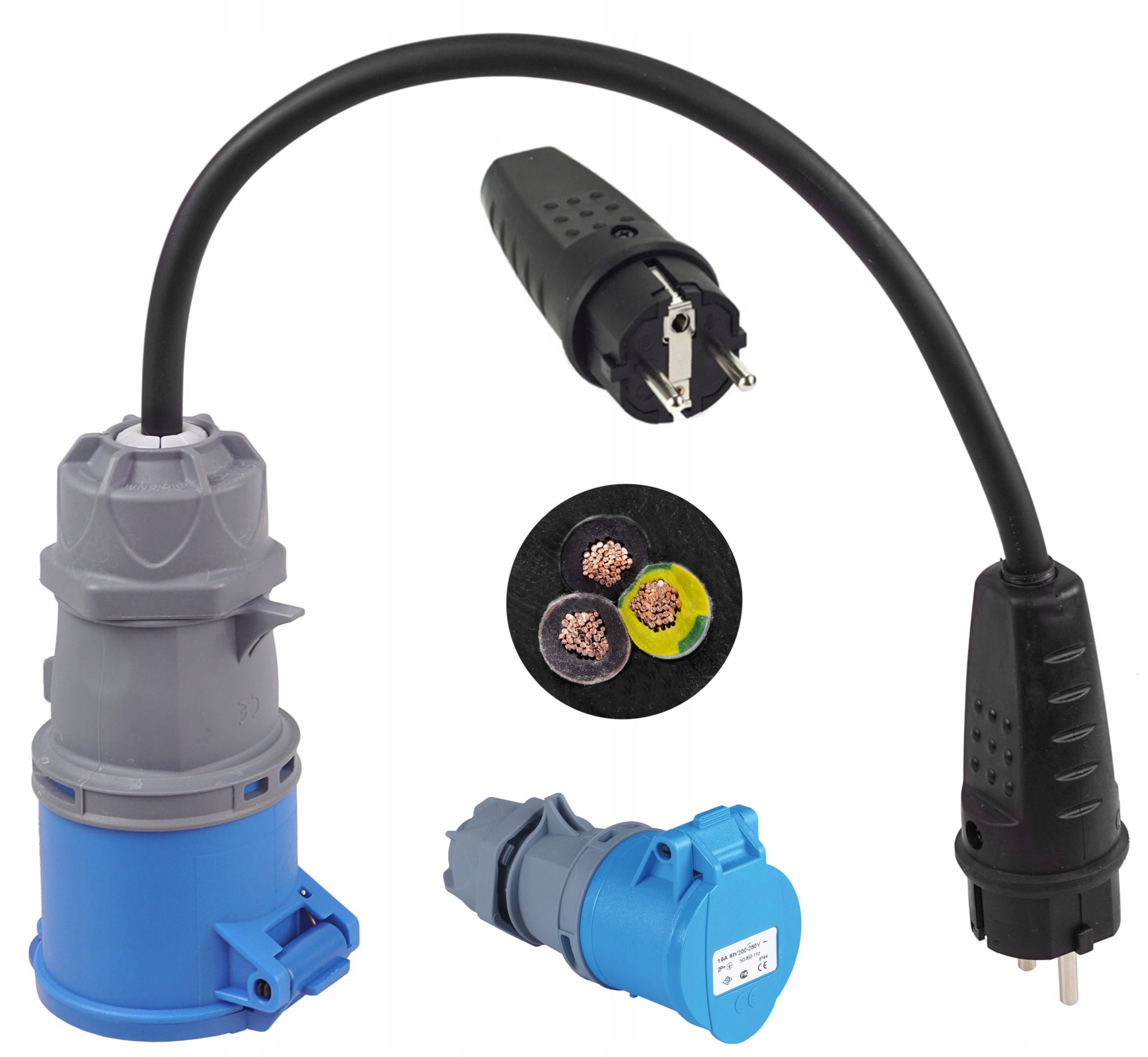 Gniazdo Kątowe Adapter Camping 3P 16A 230V