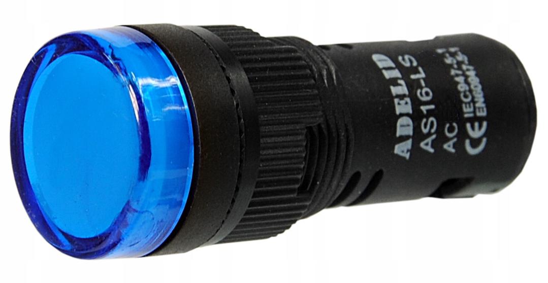 Lampka kontrolka sterownicza niebieska LED 230V 16MM