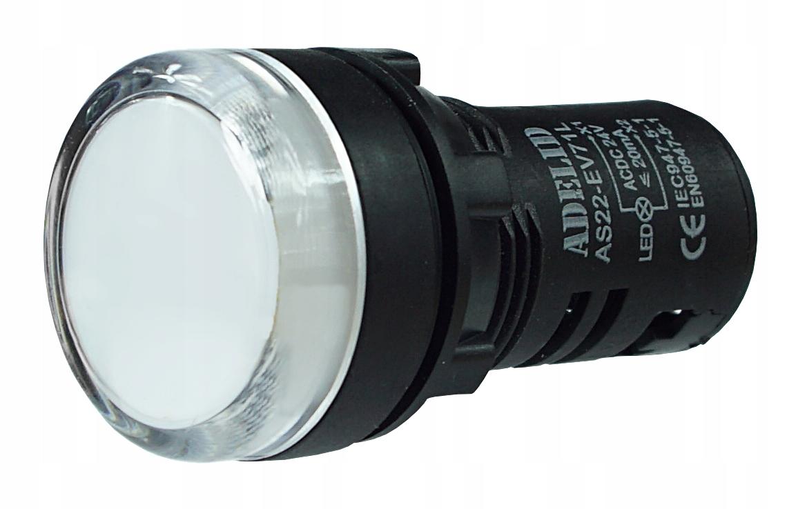 Lampka kontrolka sterownicza biała LED 230V 22 MM