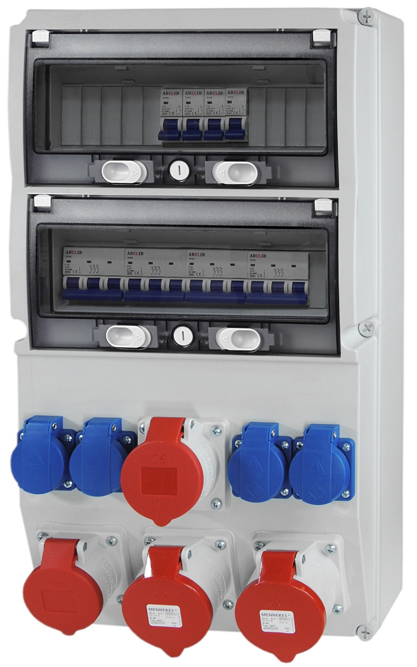 Rozdzielnica RSX 2x 32A 2x 16A 5P, 4x 230V, zabezpieczona 32A 16A "C"