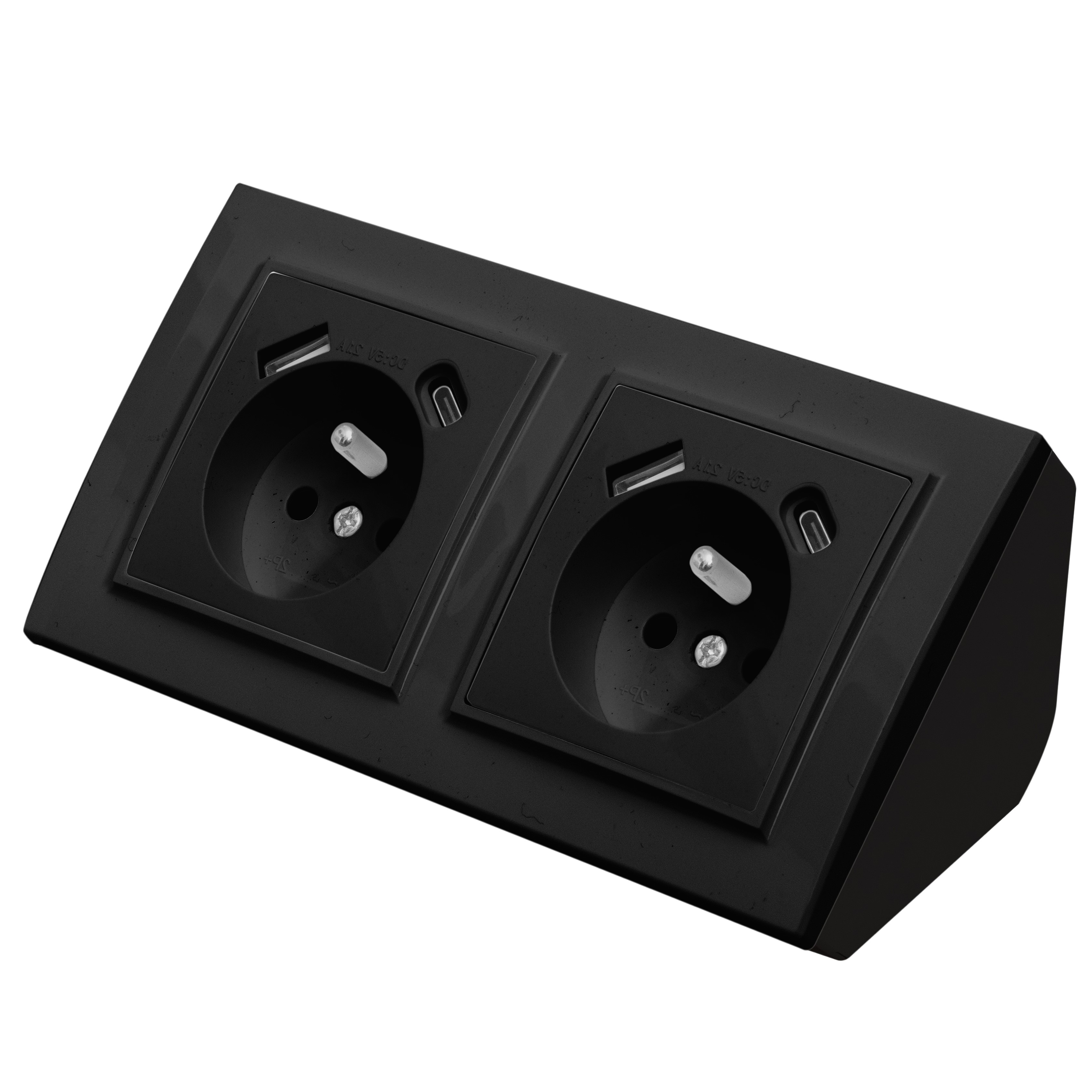 GNIAZDO PODWÓJNE MEBLOWE NAROŻNE BIURKOWE KUCHENNE USB TYP C CZARNE MATOWE