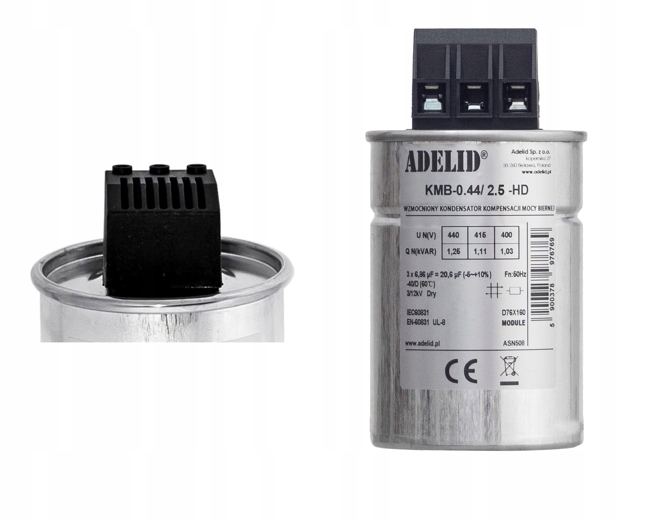 Kondensator do kompensacji mocy biernej 2,5kVAr 440V