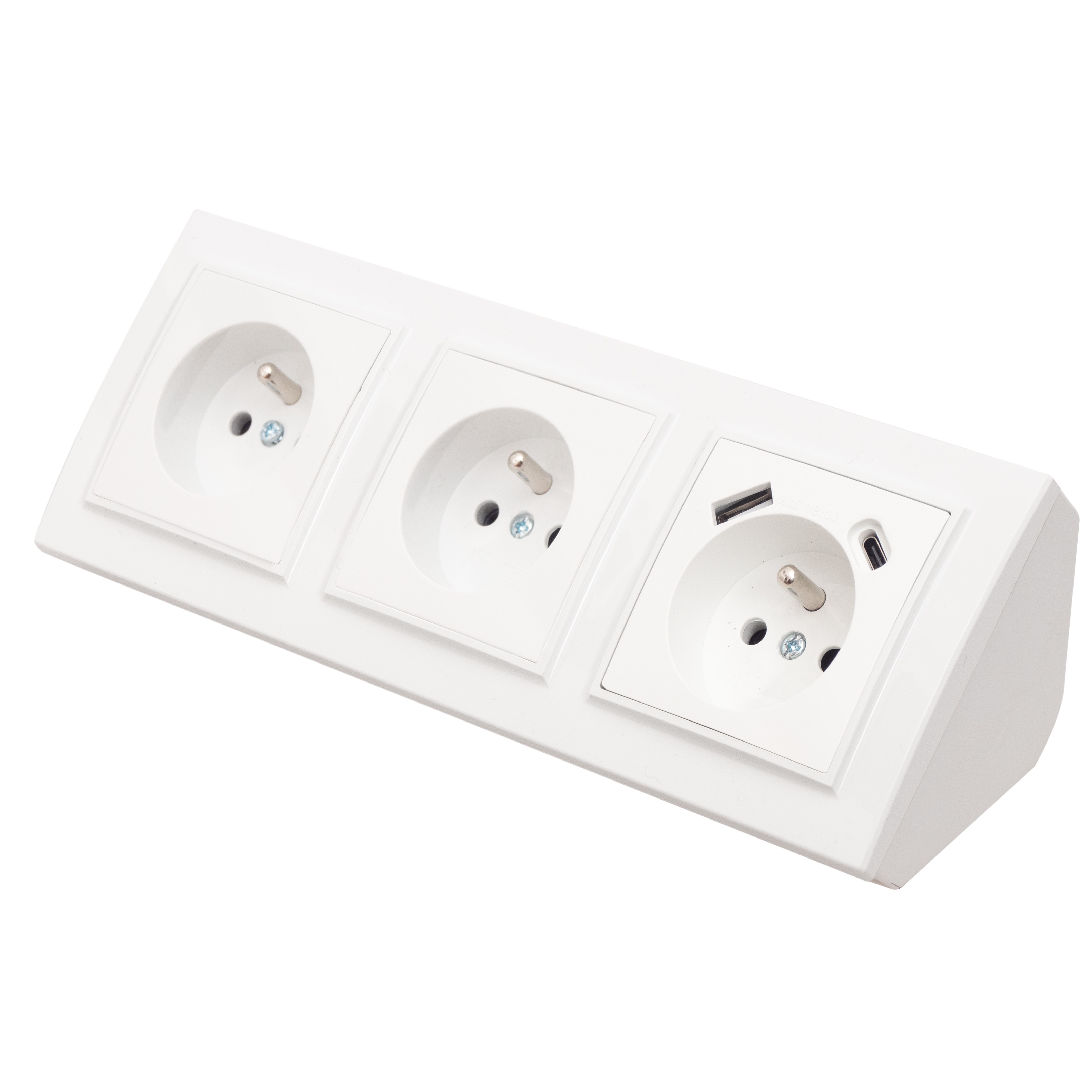 GNIAZDO POTRÓJNE MEBLOWE NAROŻNE KUCHENNE USB TYP C BIURKOWE BIAŁE LISTWA