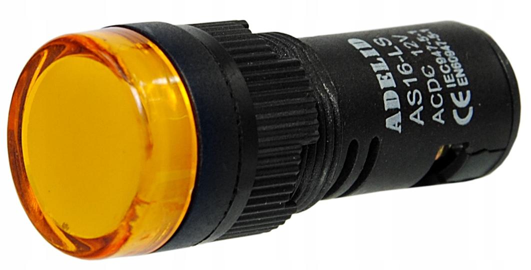 Lampka kontrolka sterownicza żółta LED 12V 16MM