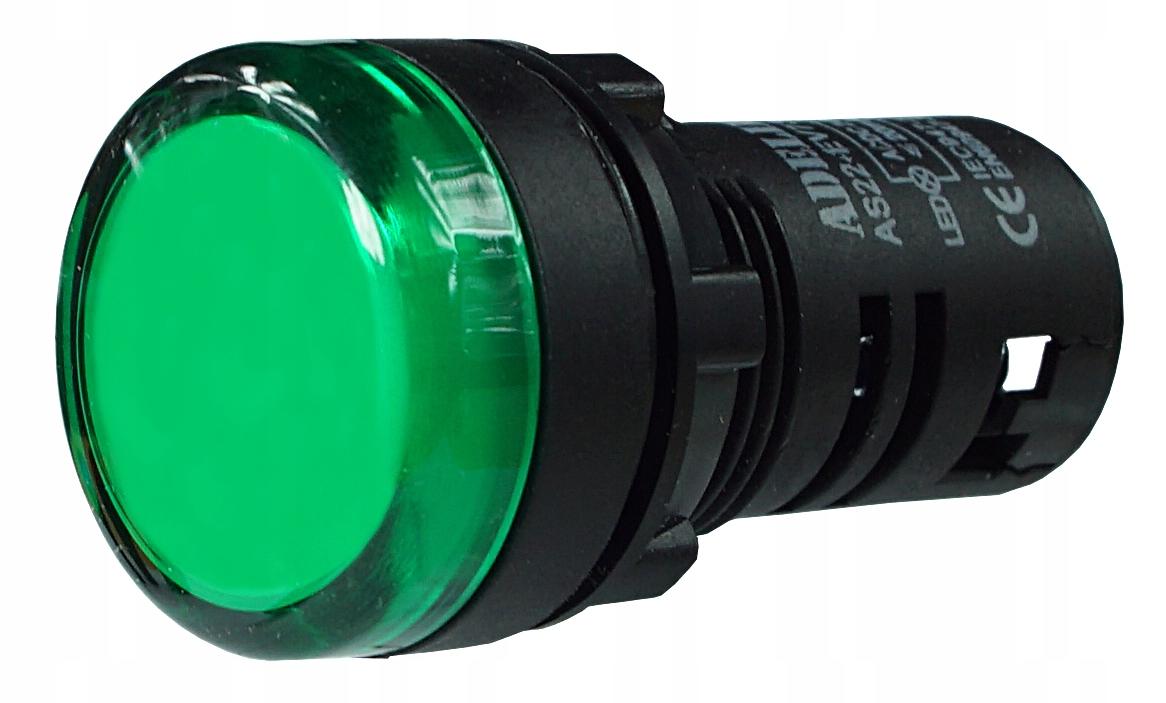 Lampka kontrolka sterownicza zielona LED 230V 22MM