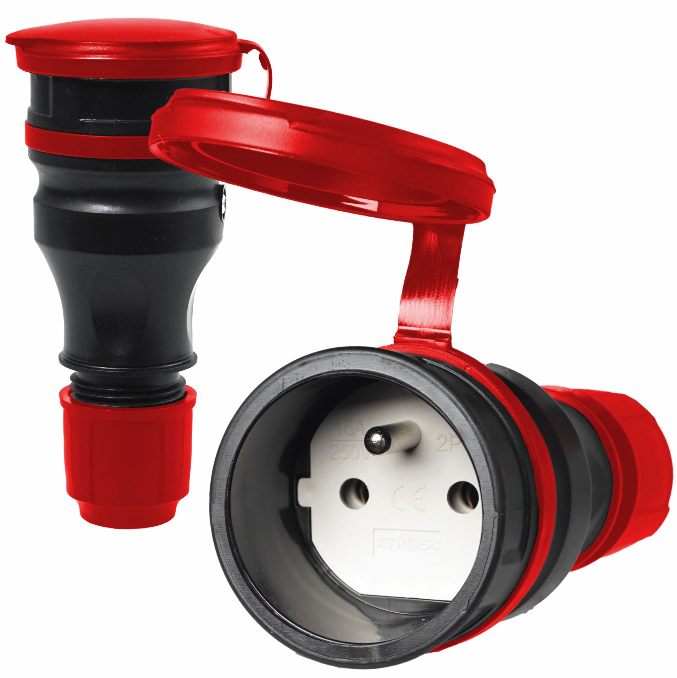 GNIAZDO PRZENOŚNE HERMETYCZNE GUMOWE IP54 16A 230V Z DŁAWIKIEM I KLAPKĄ