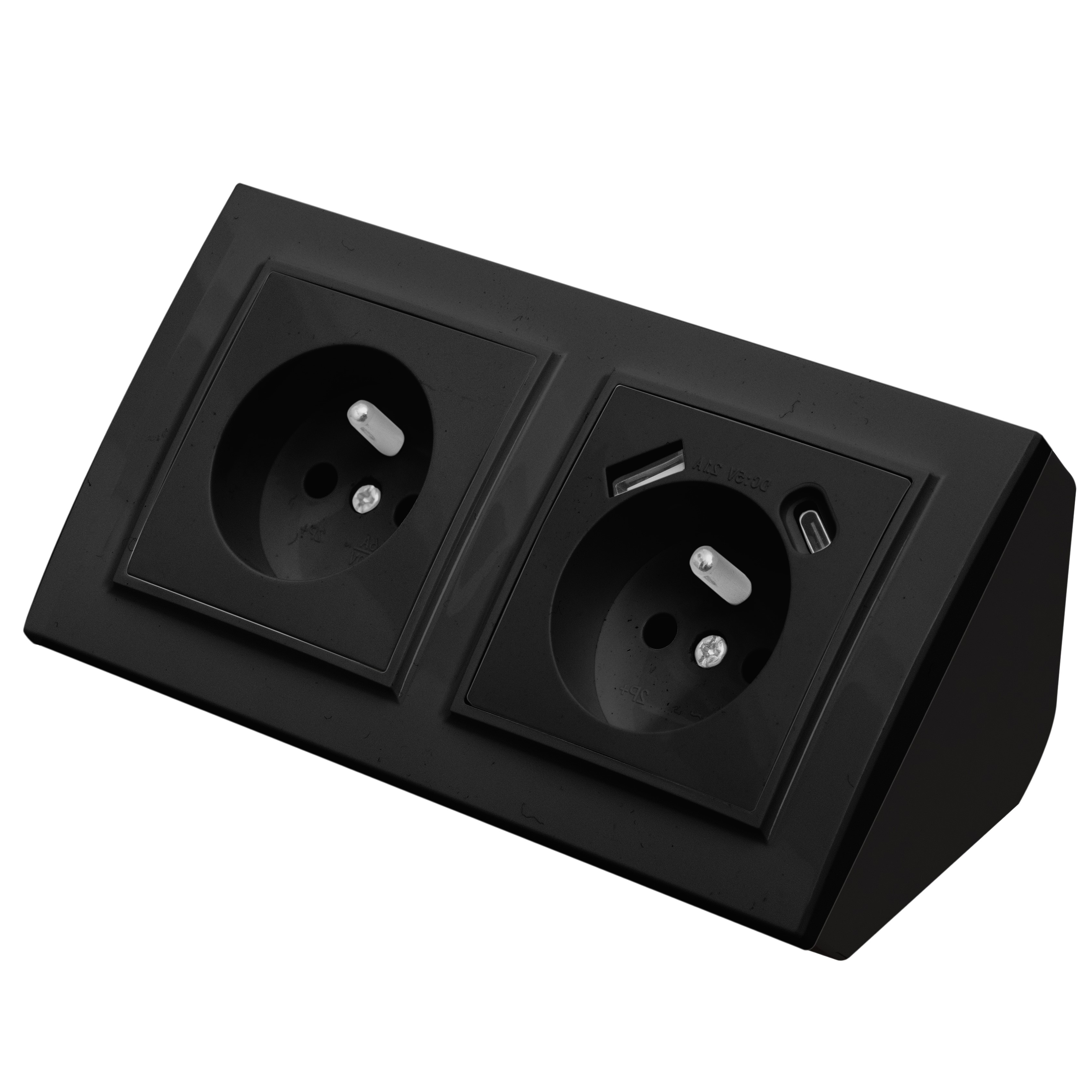 GNIAZDO PODWÓJNE MEBLOWE NAROŻNE BIURKOWE KUCHENNE USB TYP C CZARNE MATOWE