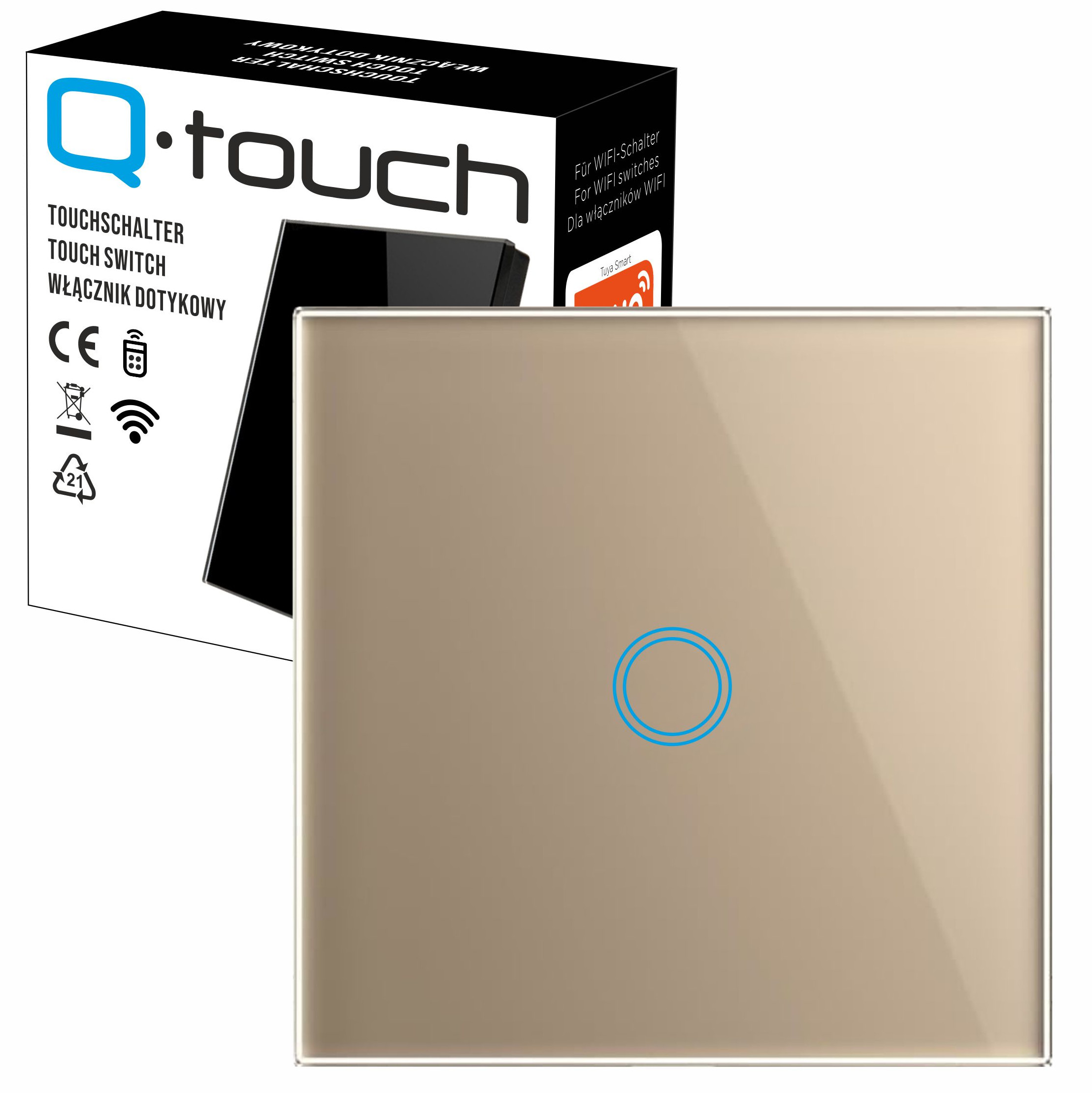 Włącznik Światła Szklany Dotykowy Pojedynczy Złoty Na Pilota