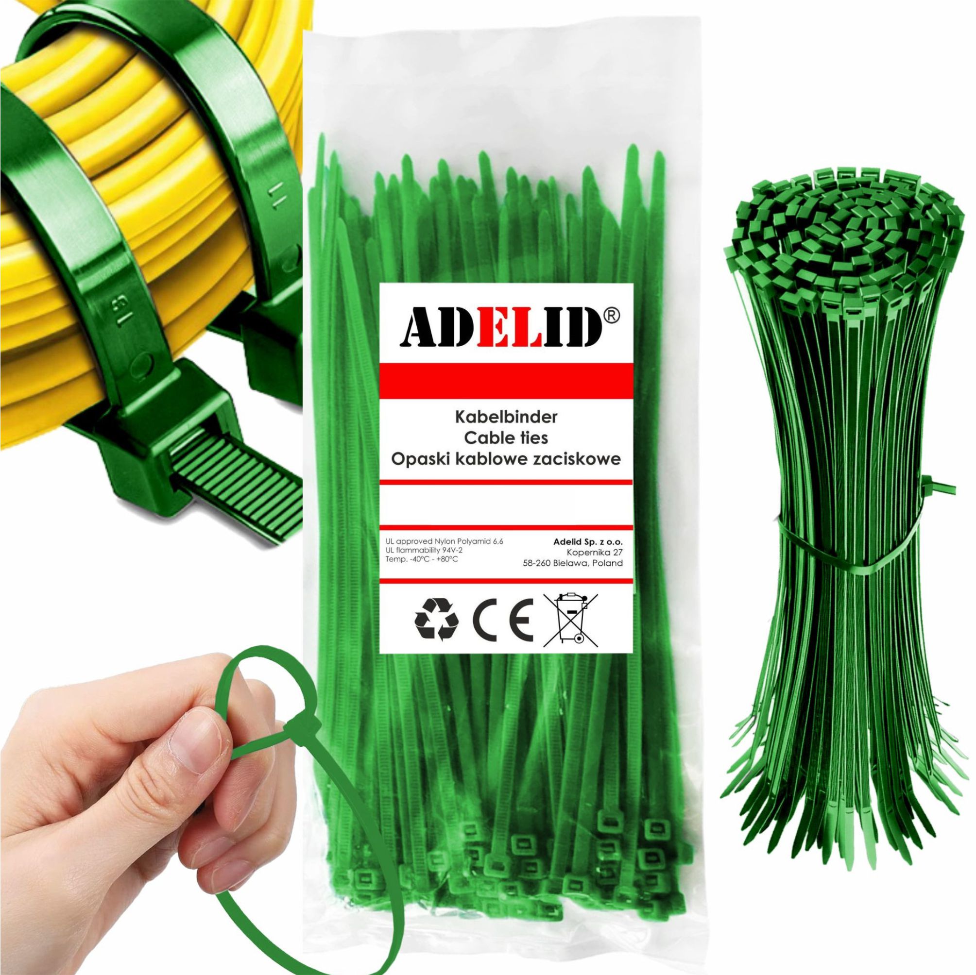 Opaski zaciskowe kablowe trytki UV zielone  3,6X200mm