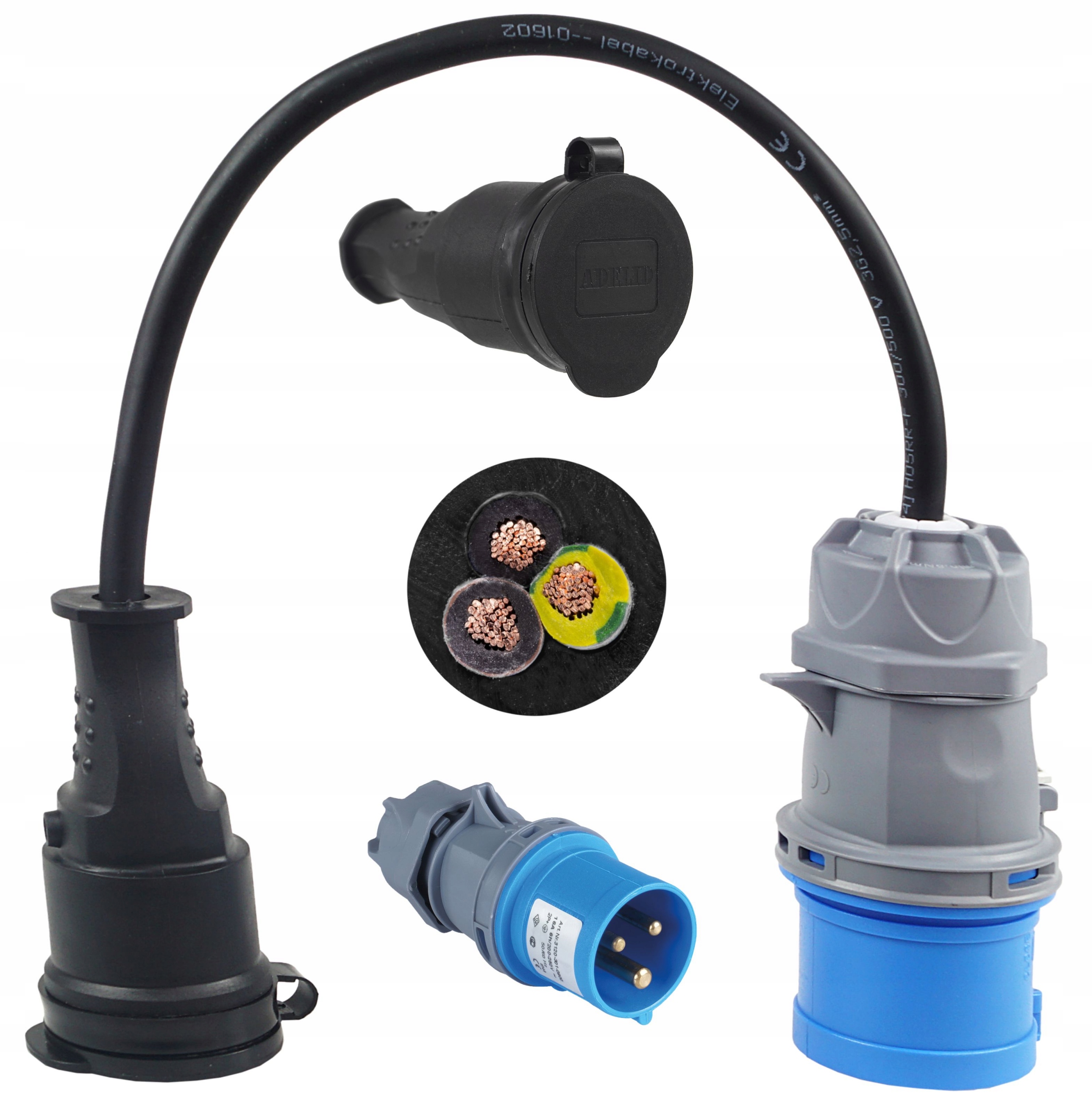 Adapter kempingowy CEE przejściówka 230V, wtyczka z gniazdem