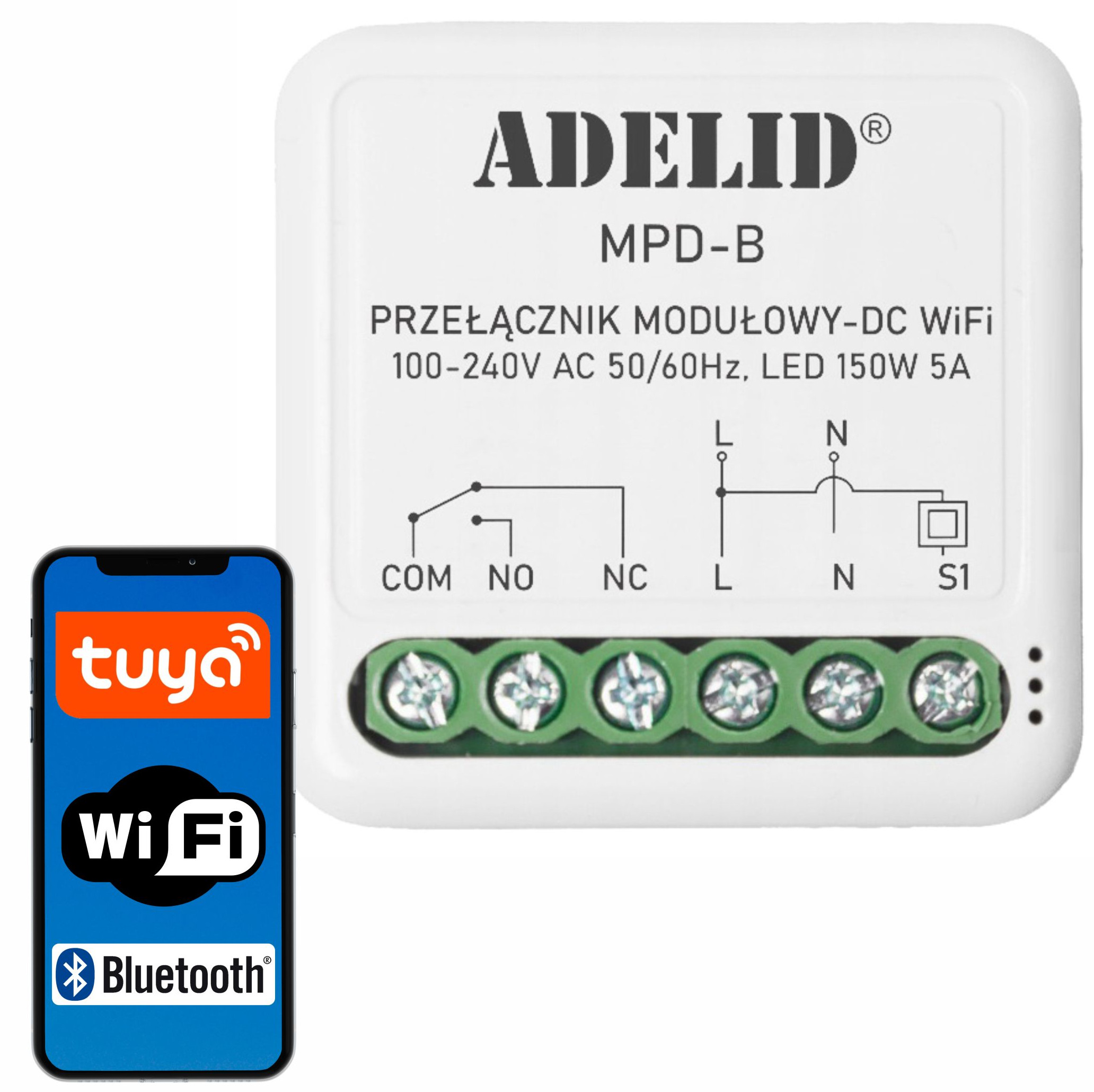 Inteligentny przekaźnik dopuszkowy beznapięciowy NC NO WiFi piece klimatyzacje
