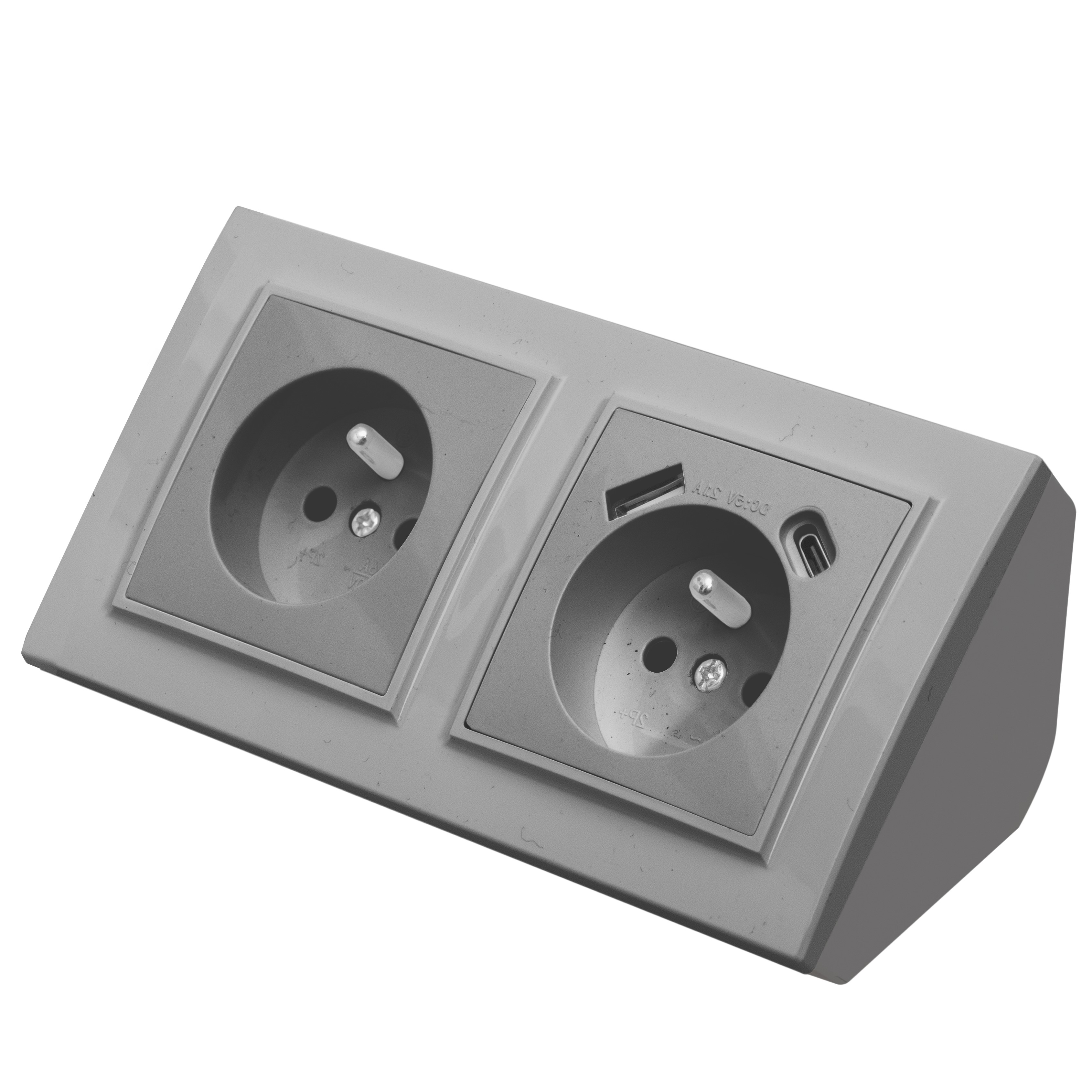 GNIAZDO PODWÓJNE MEBLOWE NAROŻNE BIURKOWE CHOWANE BLATOWE USB TYP C SZARE