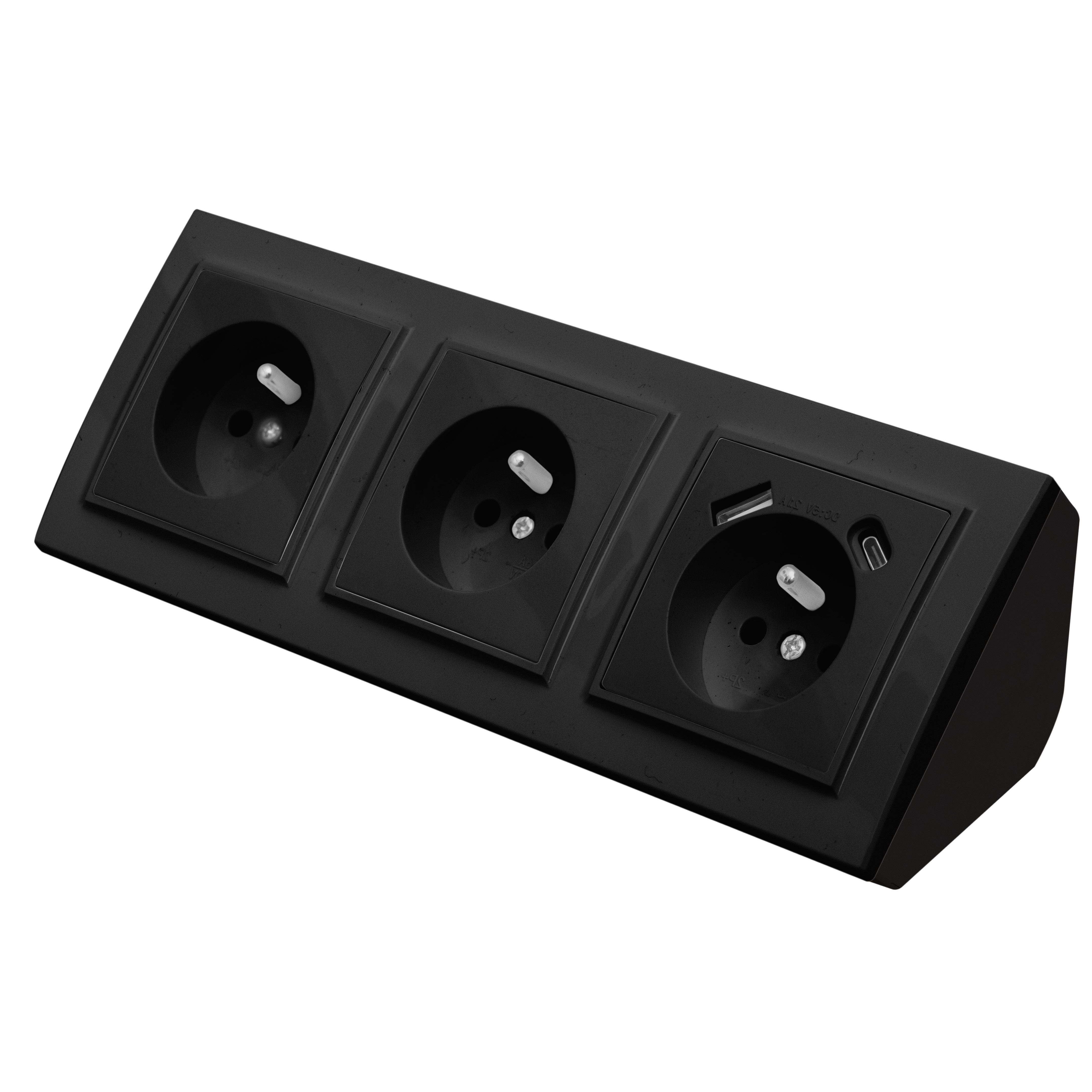 GNIAZDO POTRÓJNE MEBLOWE NAROŻNE USB TYP C BIURKOWE CZARNE MATOWE LISTWA