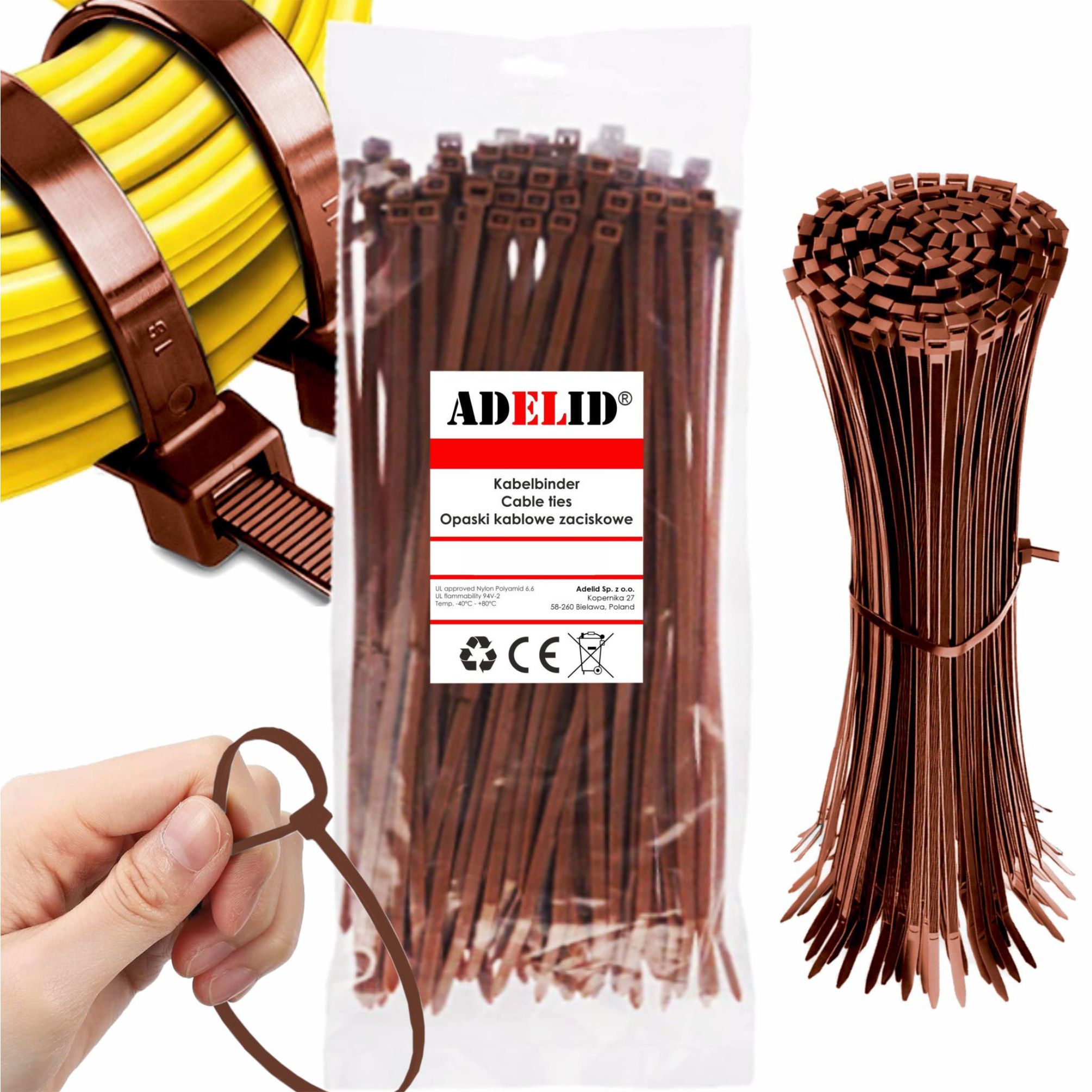 Opaski zaciskowe kablowe trytki UV brązowe 4,8X300